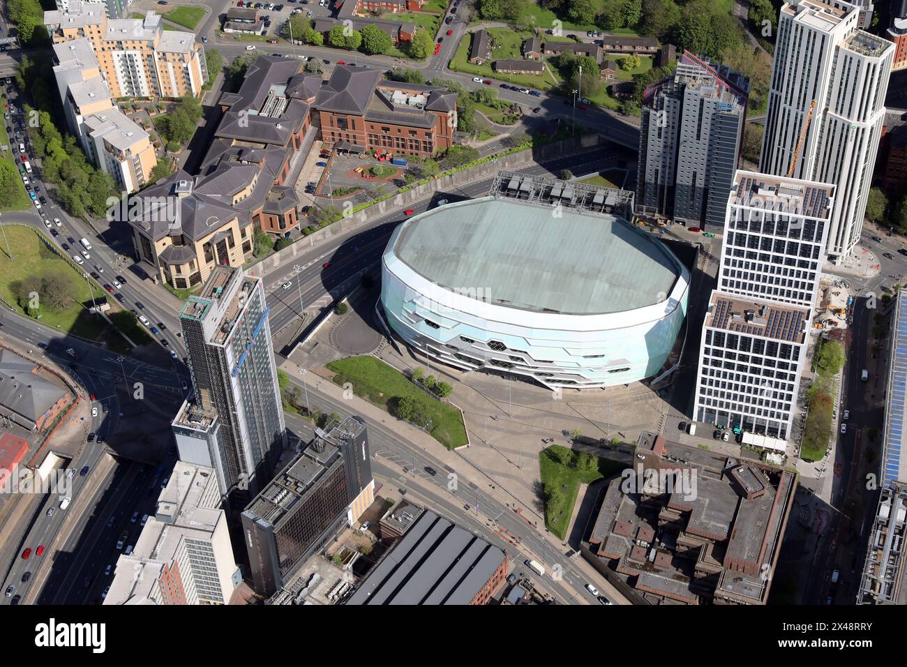 aerial view of First Direct Arena (or Leeds Arena), Leeds, West Yorkshire, UK Stock Photo