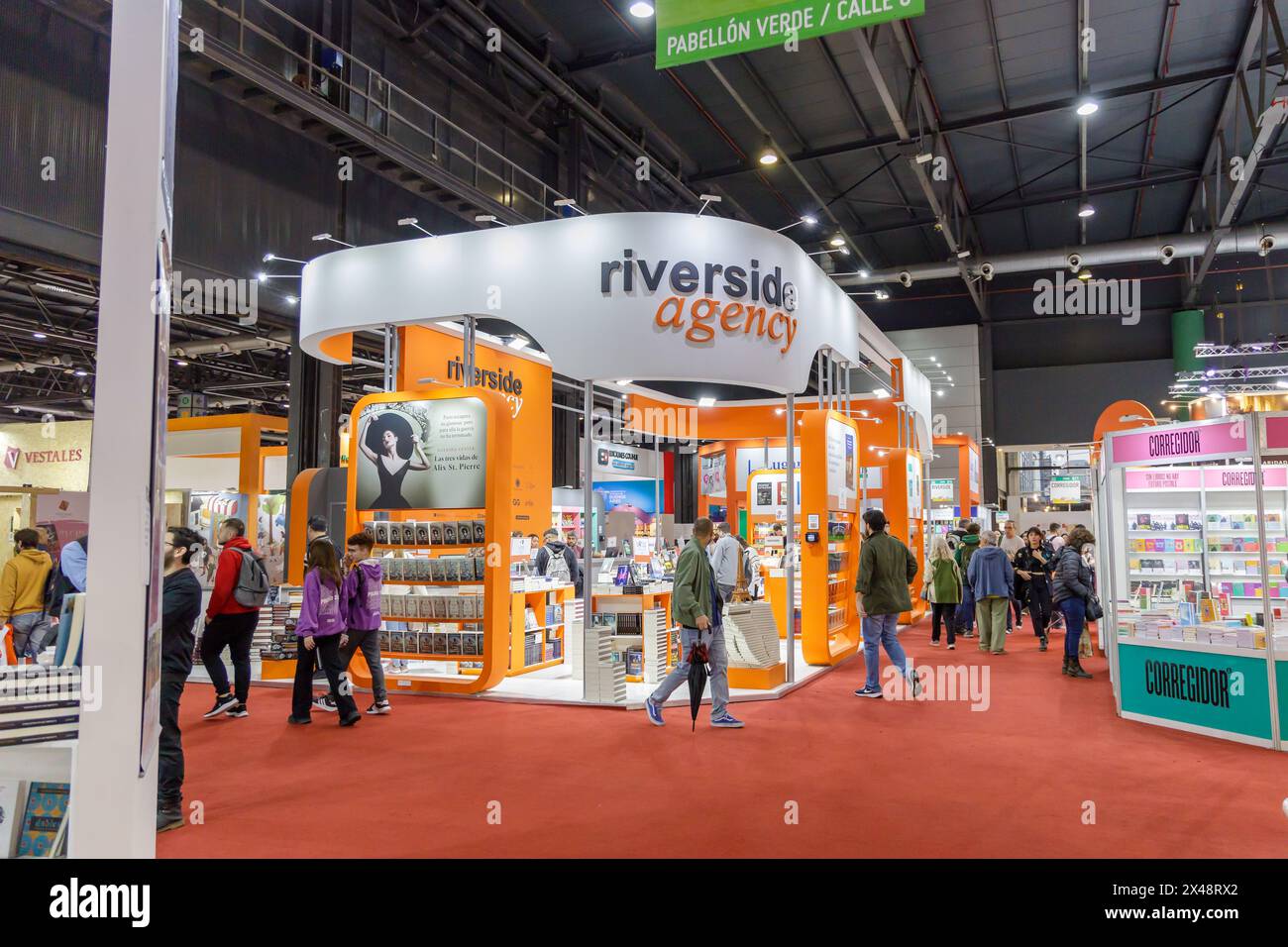 Buenos Aires, Argentina; April 26th 2024: Riverside agency publisher stand at the Buenos Aires book fair. Stock Photo