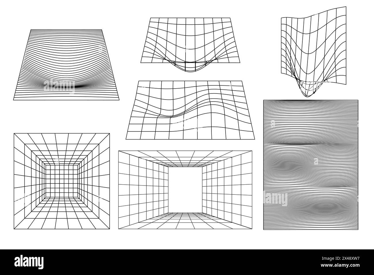 Set linear white geometric white geometric quadratic rectangular field, plateau frame shapes y2k, 3d. Vector for poster Stock Vector