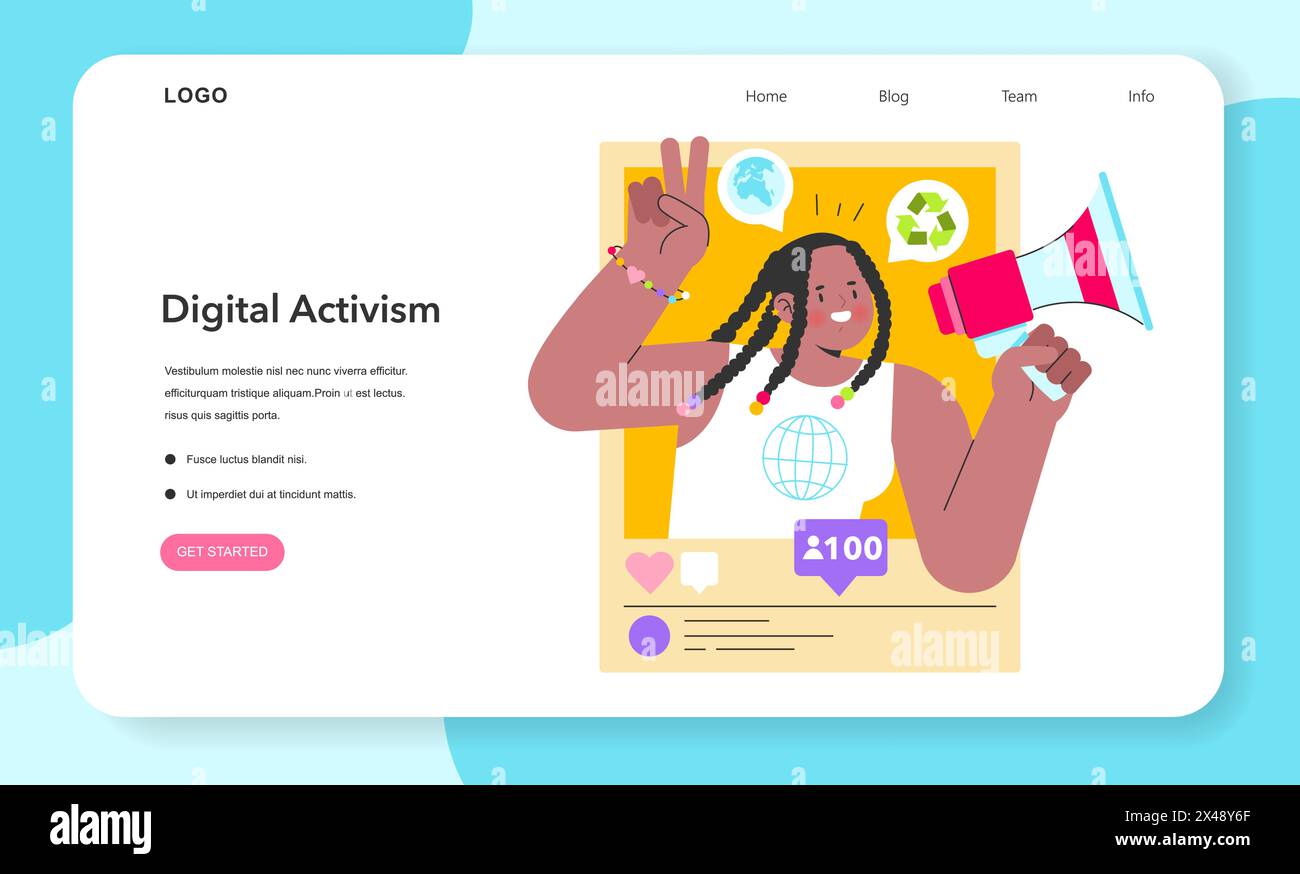 Digital Activism concept. A diverse activist with a megaphone on a