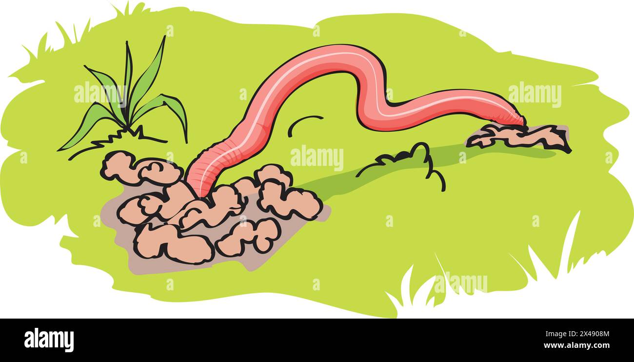 A earthworm slithering from one hole to another Stock Vector
