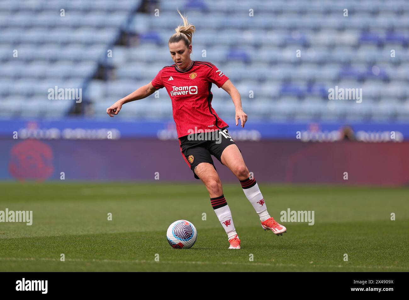 Gemma Evans of Manchester United during the Barclays WomenÕs Super League match between Leicester City and Manchester United at the King Power Stadium Stock Photo