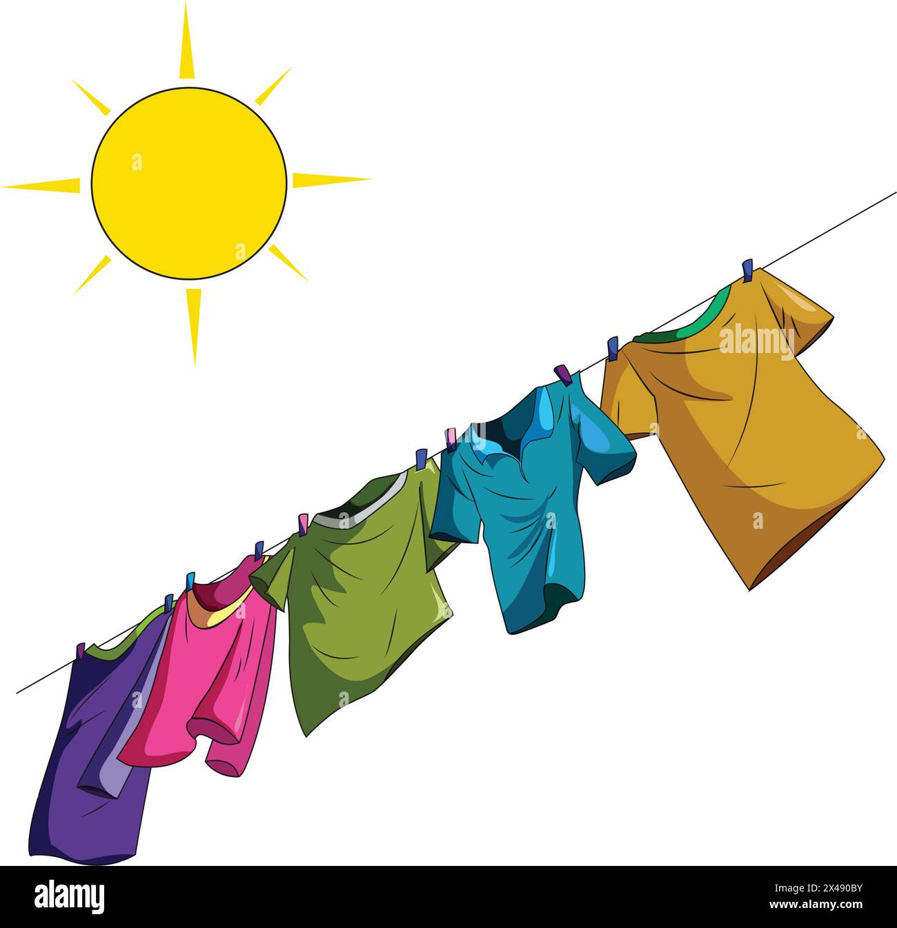 Clothes drying on a rope in the sunlight Stock Vector