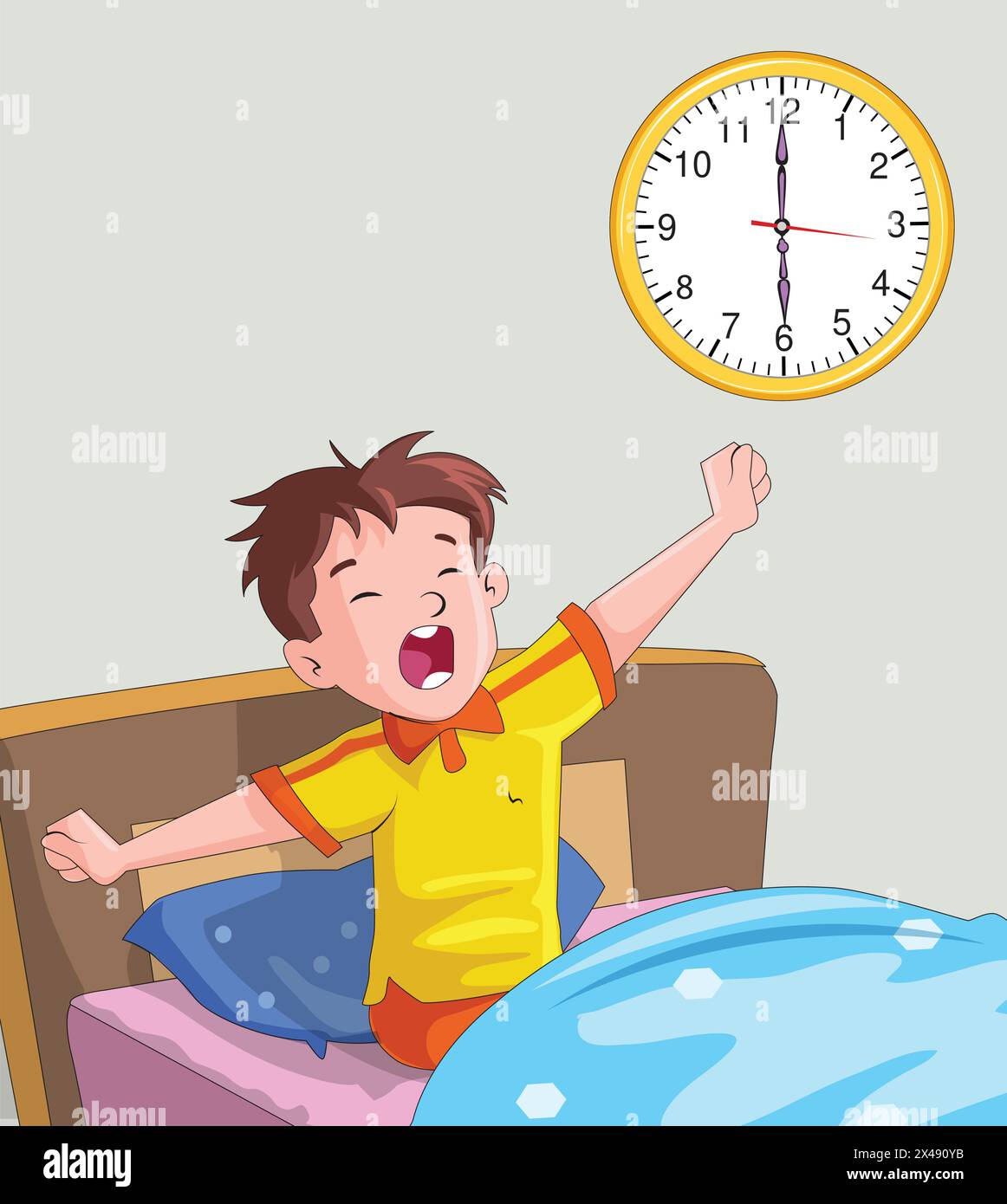 Cute boy waking up in morning Stock Vector