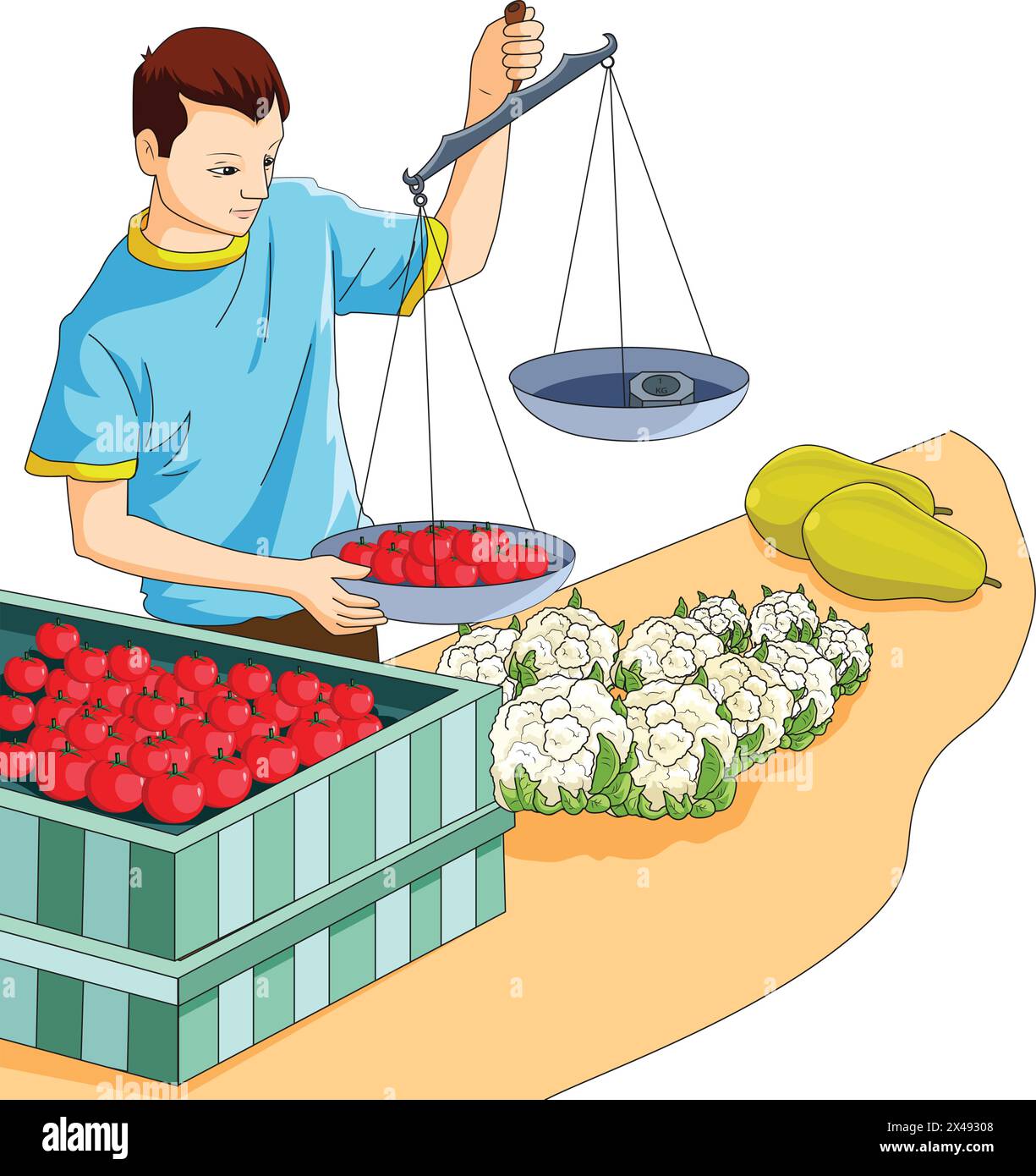 Vegetable grocer measuing vegetables Stock Vector Image & Art - Alamy
