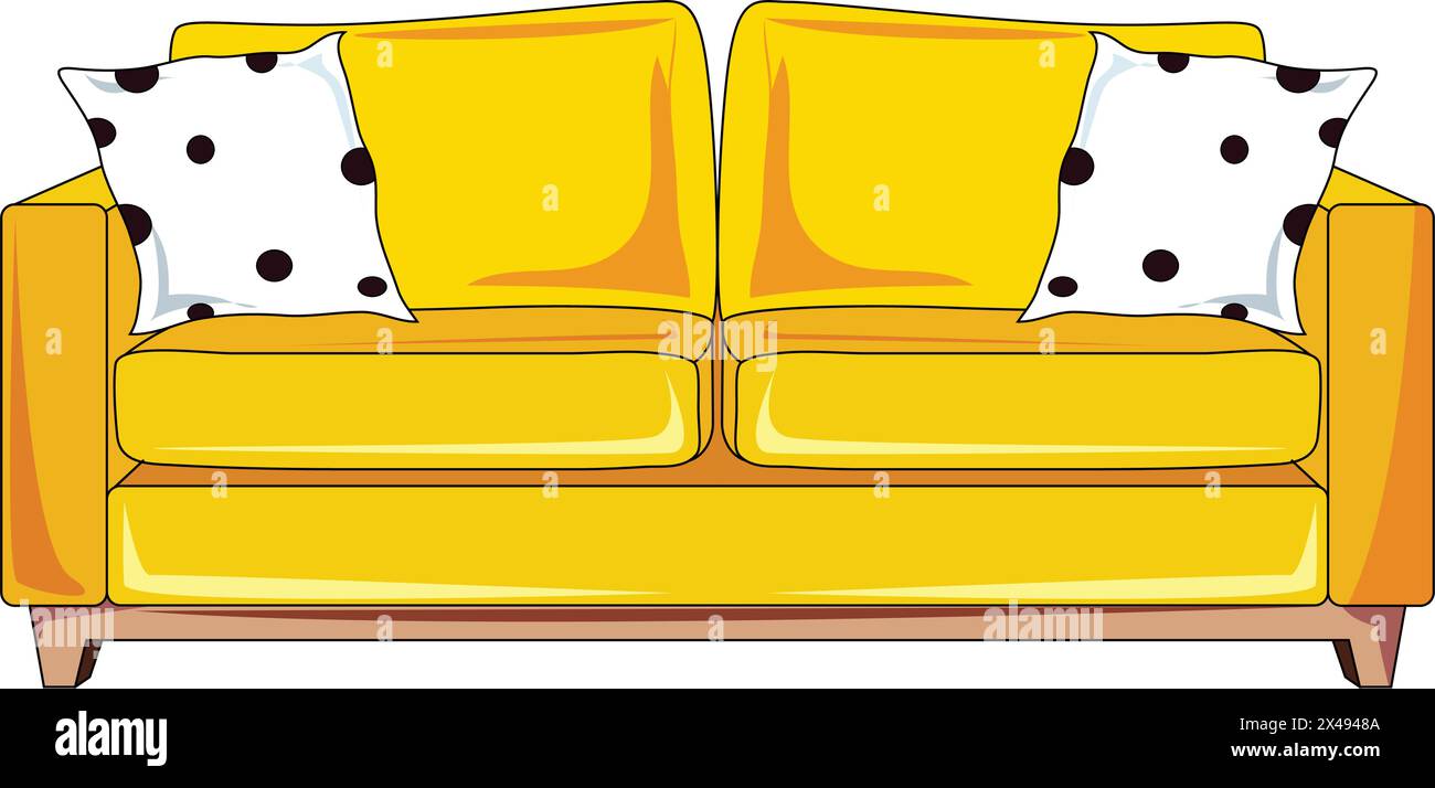 Yellow sofa with two white cushions Stock Vector