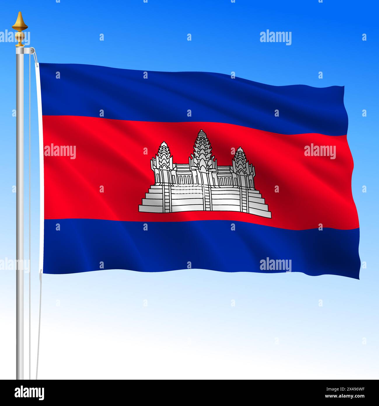 Kingdom of Cambodia, official national waving flag, south east asiatic country, vector illustration Stock Vector
