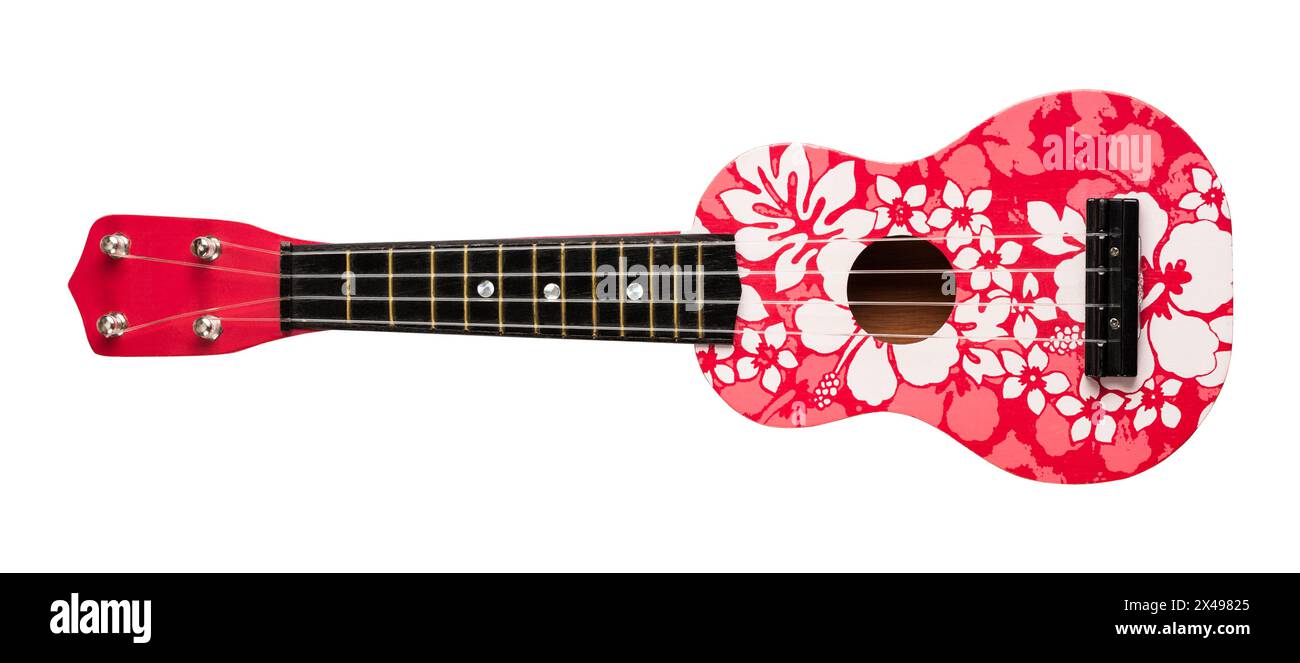 Pink Floral Ukulele Cut Out on White. Stock Photo