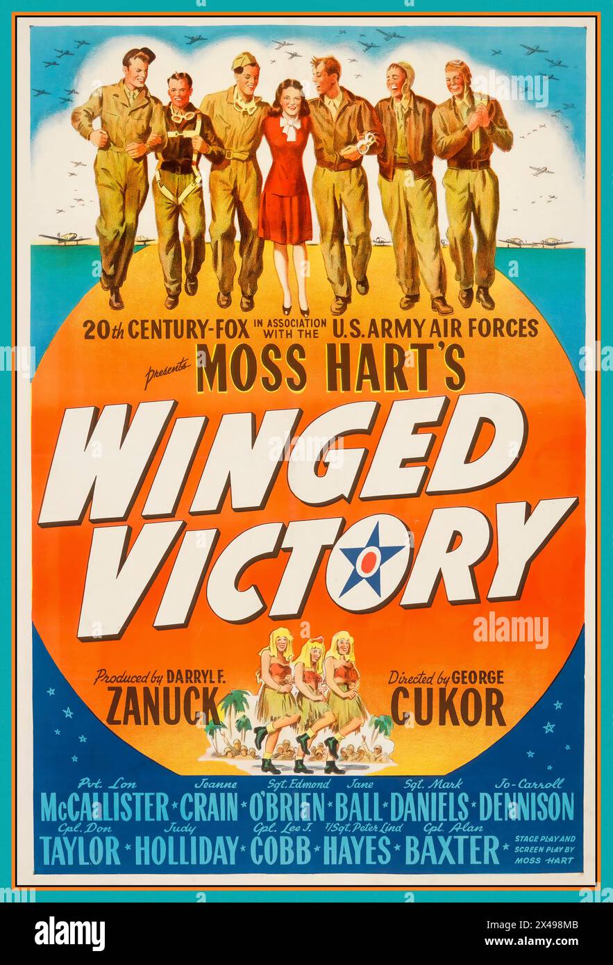 Winged Victory is a 1943 movie by Moss Hart, created and produced by the U.S. Army Air Forces during World War II as a morale booster and as a fundraiser for the Army Emergency Relief Fund. Hart also adapted the play for a 1944 motion picture directed by George Cukor. WW2 World War II USA Stock Photo