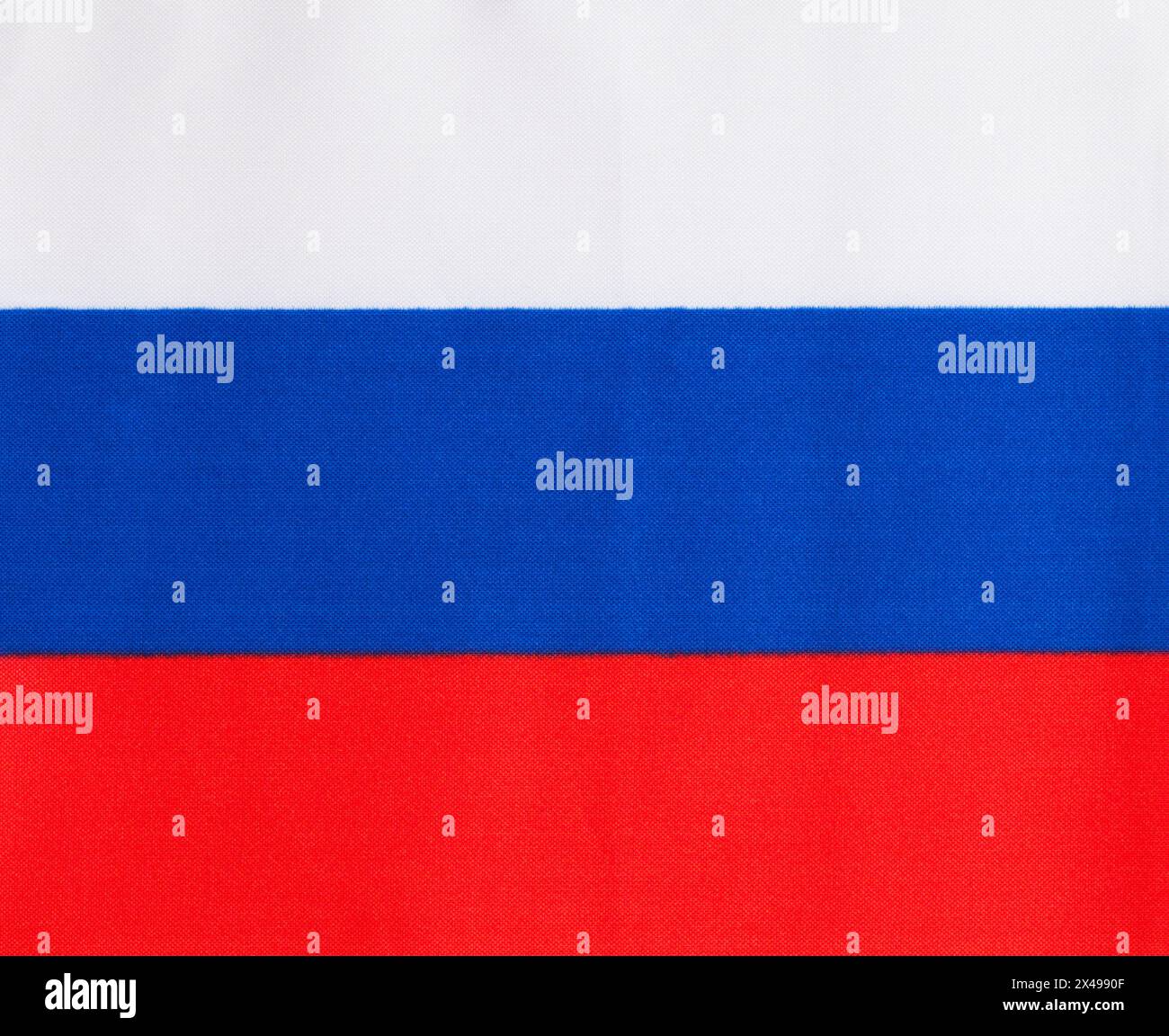 Flat Russian Fabric Flag Background Close Up. Stock Photo