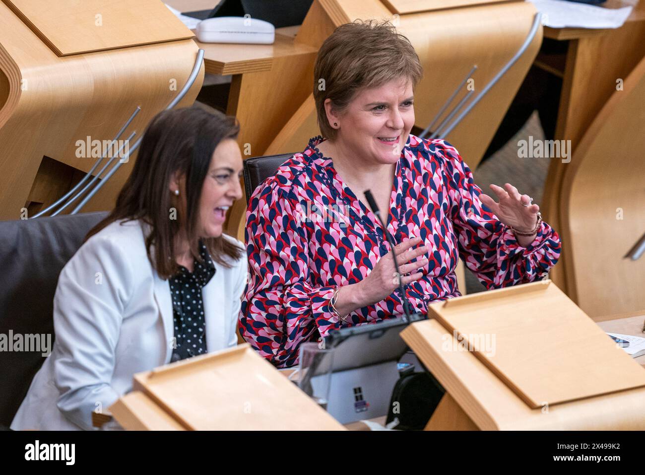 Former first minister Nicola Sturgeon during a debate on a motion of no confidence in the Scottish Government, at the Scottish Parliament in Holyrood, Edinburgh. Picture date: Wednesday May 1, 2024. Stock Photo
