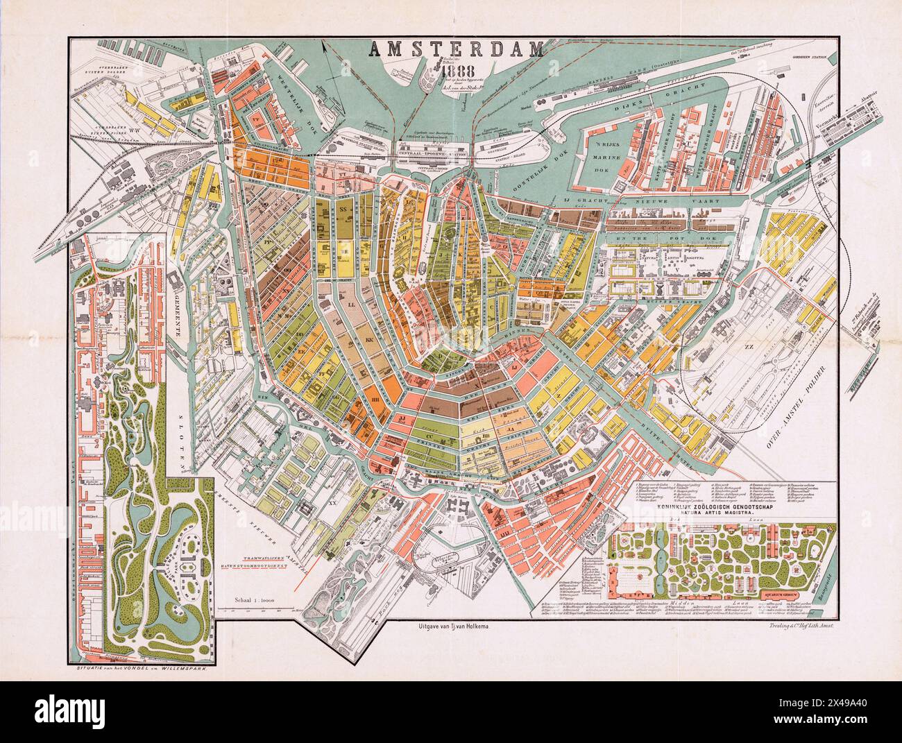 Vintage map of Amsterdam, 1888 Stock Photo