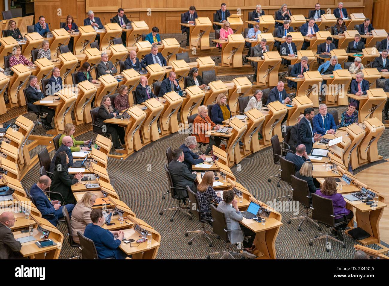 The main chamber during a debate on a motion of no confidence in the Scottish Government, at the Scottish Parliament in Holyrood, Edinburgh. Picture date: Wednesday May 1, 2024. Stock Photo
