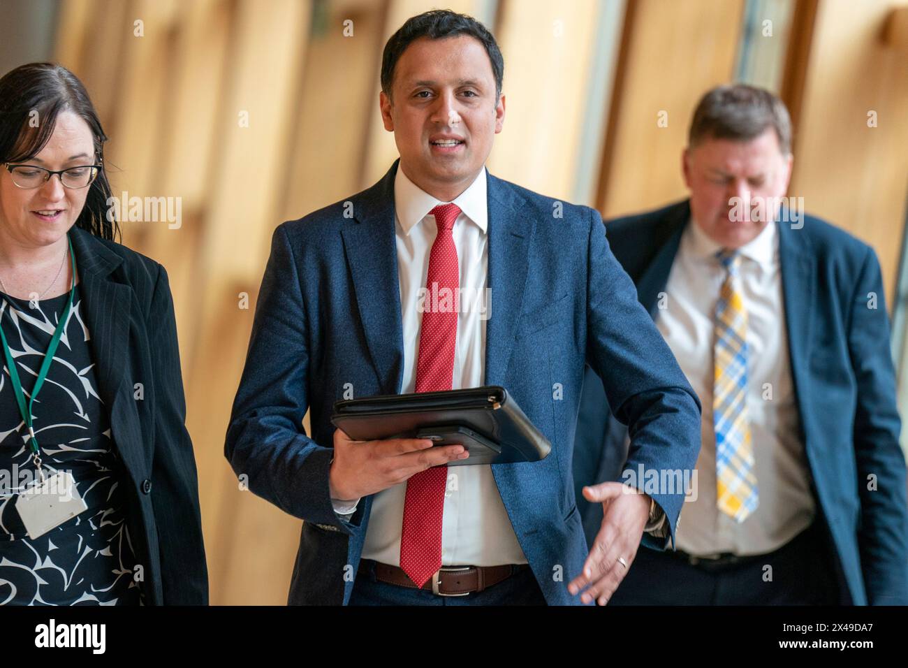 Scottish Labour leader Anas Sarwar arrives for the debate on a motion of no confidence in the Scottish Government, at the Scottish Parliament in Holyrood, Edinburgh. Picture date: Wednesday May 1, 2024. Stock Photo