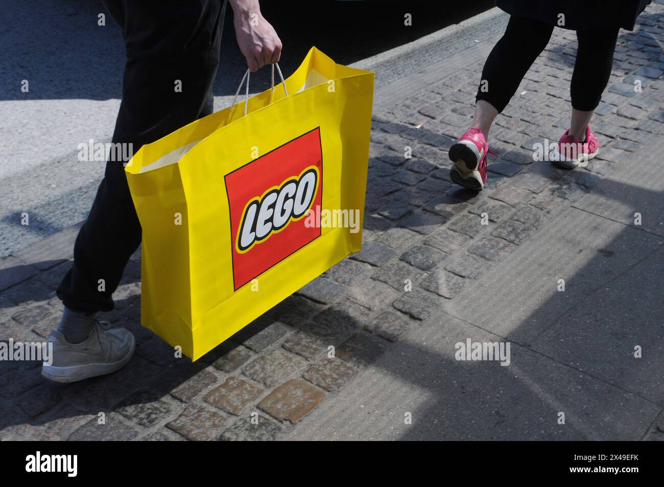 Copenhagen, Denmark /01 MAY 2024/Lego bricks shopper with shoppng bag in danih cpital Copenhagen . Photo.Francis Joseph Dean/Dean Pictures Not for commercial use Stock Photo