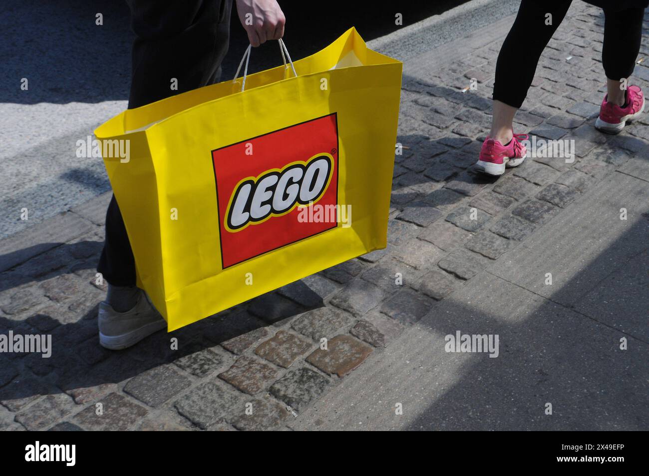 Copenhagen, Denmark /01 MAY 2024/Lego bricks shopper with shoppng bag in danih cpital Copenhagen . Photo.Francis Joseph Dean/Dean Pictures Not for commercial use Stock Photo