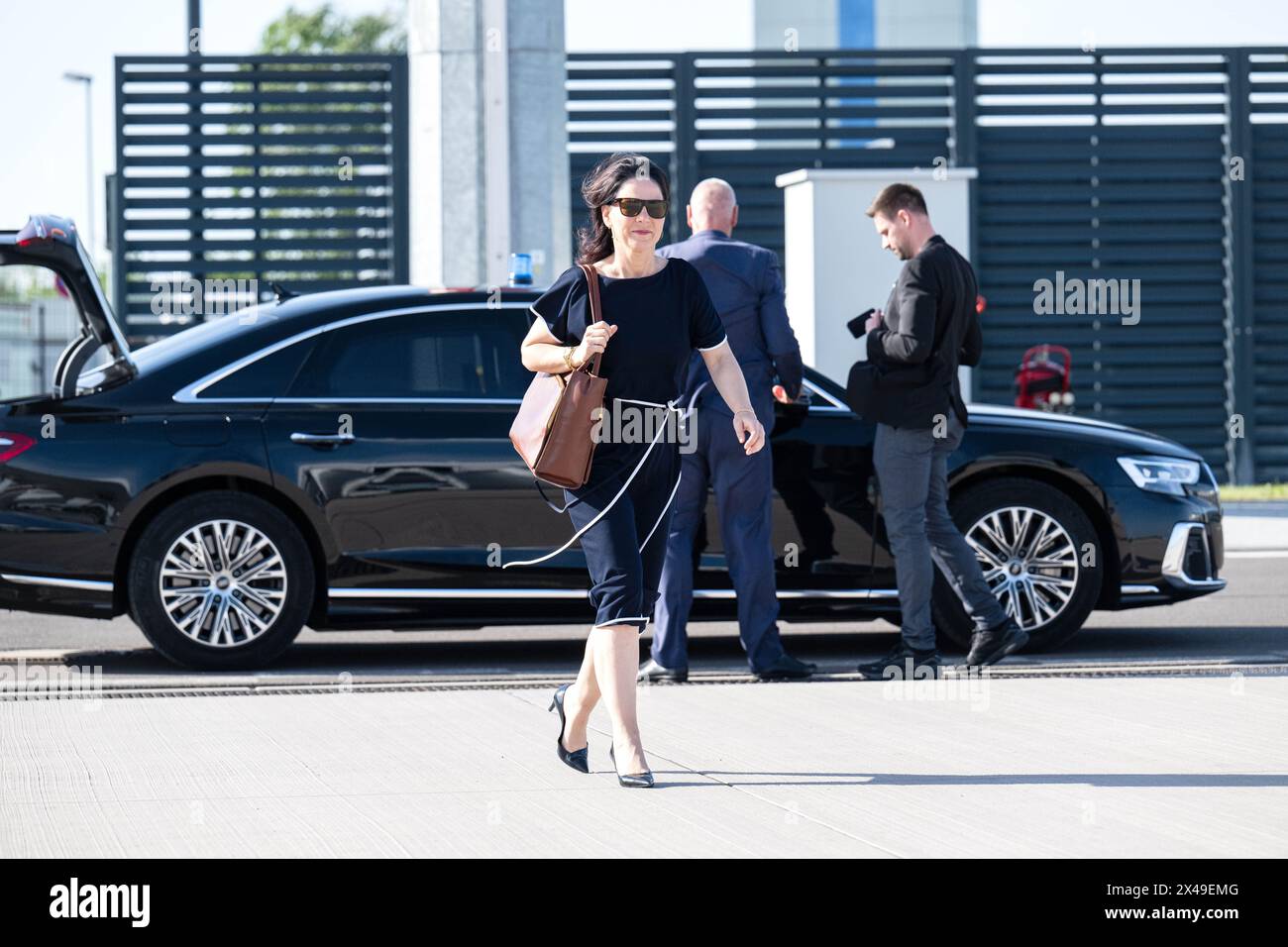 Berlin, Germany. 01st May, 2024. Annalena Baerbock (Alliance 90/The Greens), Foreign Minister, arriving at the airport. Foreign Minister Baerbock's week-long trip to Australia, New Zealand and Fiji will focus on security policy and climate protection. Credit: Sina Schuldt/dpa/Alamy Live News Stock Photo