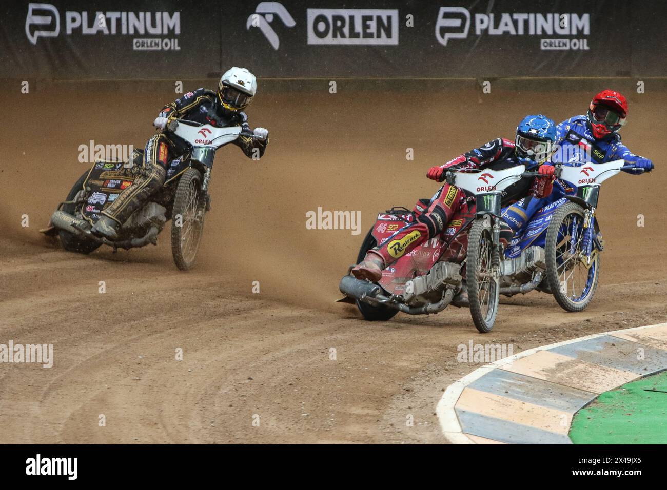 05.13.2024 WARSAW Poland 2023 ORLEN FIM Speedway Grand Prix of Poland - Warsaw op: Max Fricke, Anders Thomsen, Bartosz Zmarzlik Stock Photo