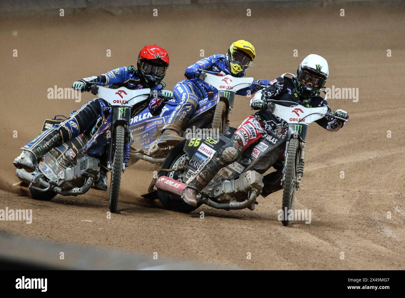 05.13.2024 WARSAW Poland 2023 ORLEN FIM Speedway Grand Prix of Poland - Warsaw op: Fredrik Lindgren, Jack Holder, Bartosz Zmarzlik Stock Photo