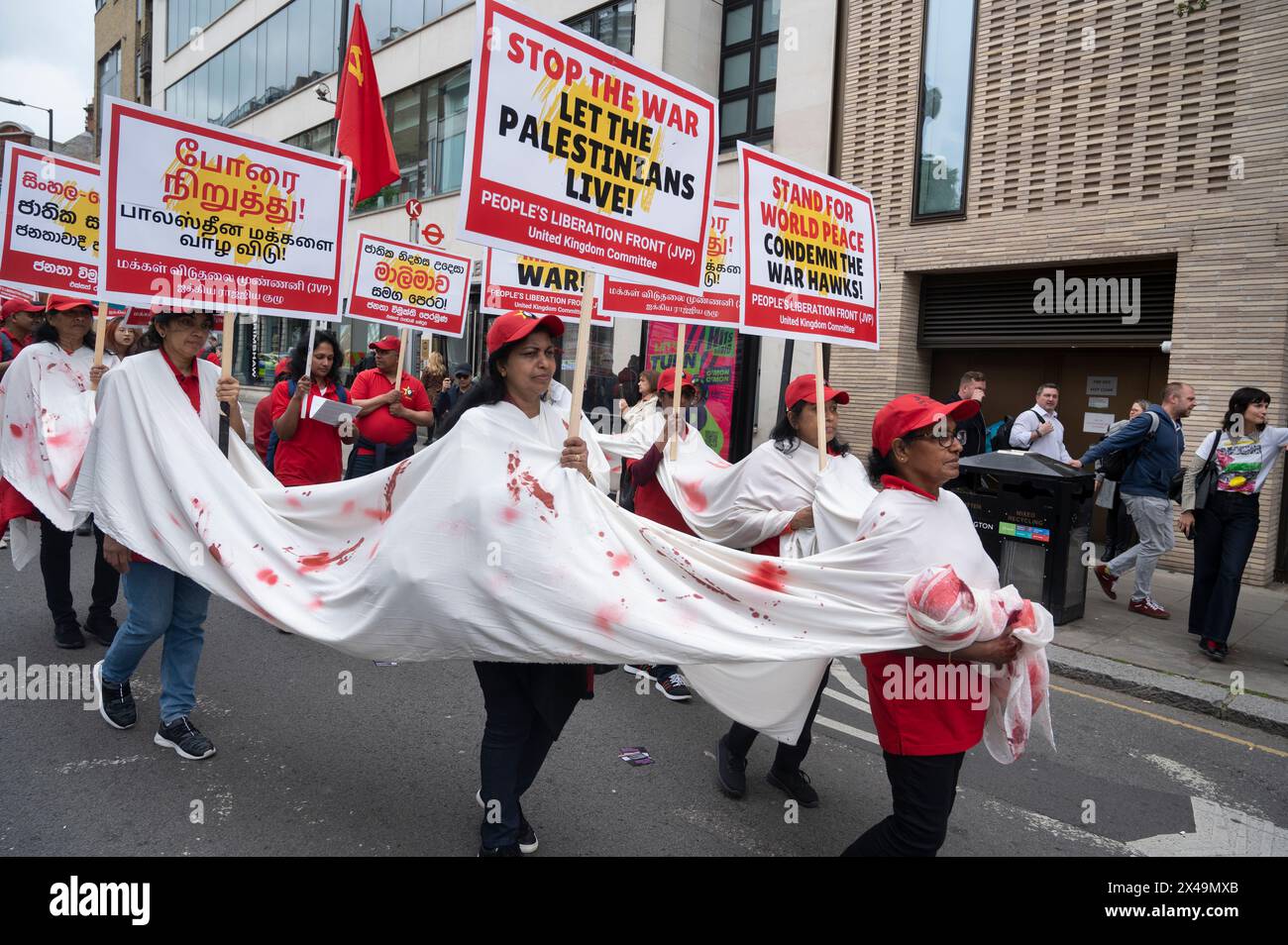 May 1st 2024. People assemble on Clerkenwell Green to march to Trafalgar Square to celebrate May Day. Sri Lankan Tamil workers show their support for Stock Photo