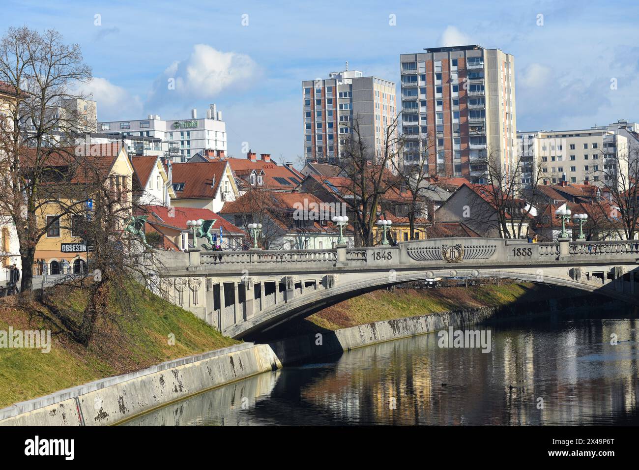 Ljubljana: Dragon Bridge over the Ljubljanica river. Slovenia Stock Photo