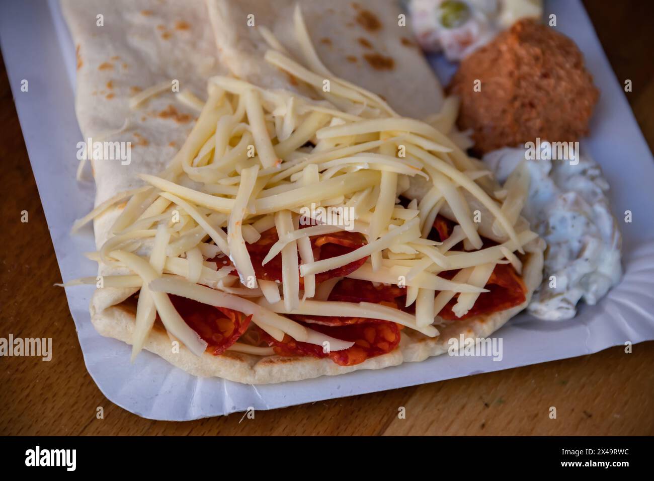 Delicious sausage and cheese burrito wrap a lowcalorie, fastfood