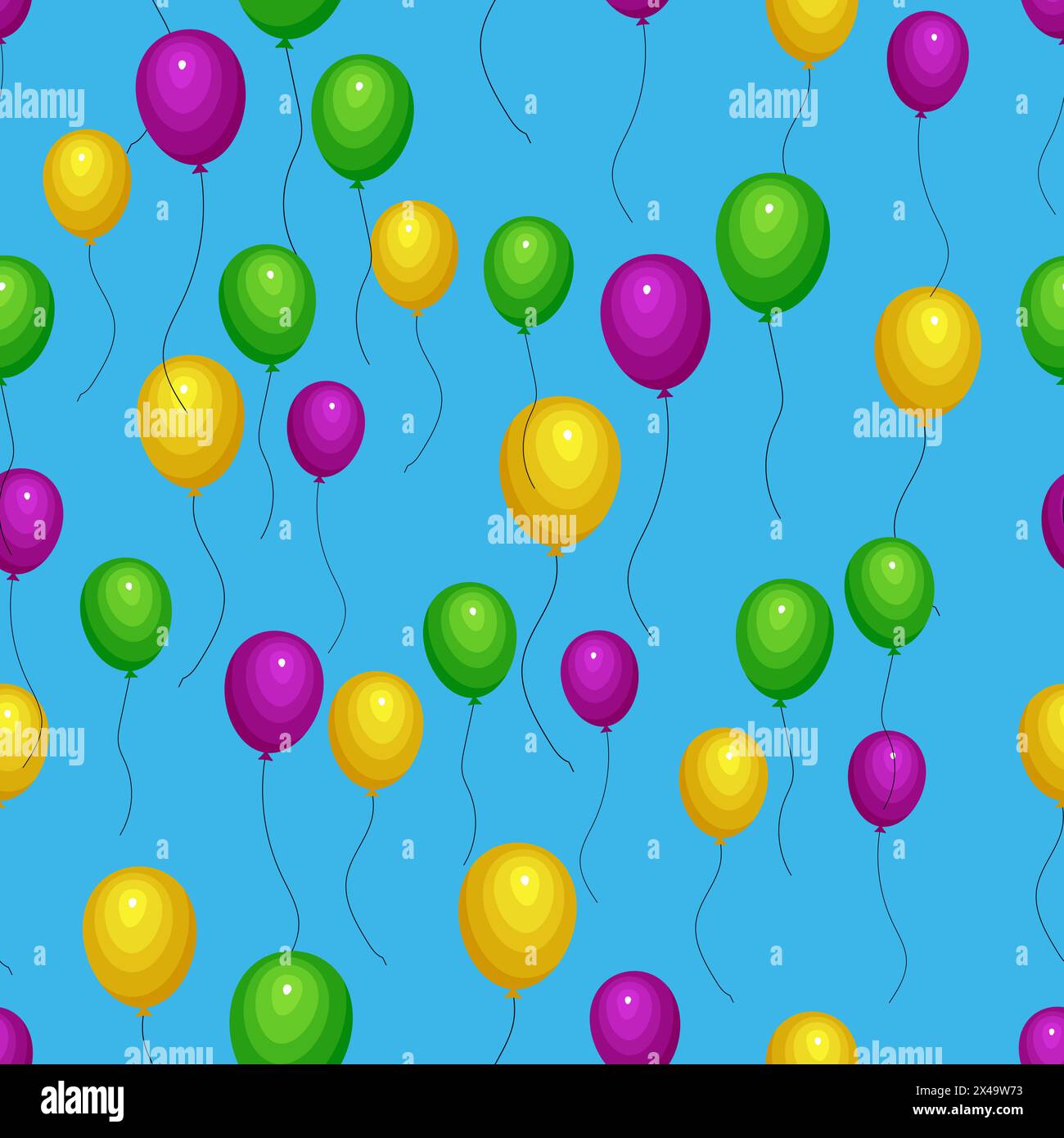 Seamless pattern with helium balloons on blue background. Vector illustration. Stock Vector
