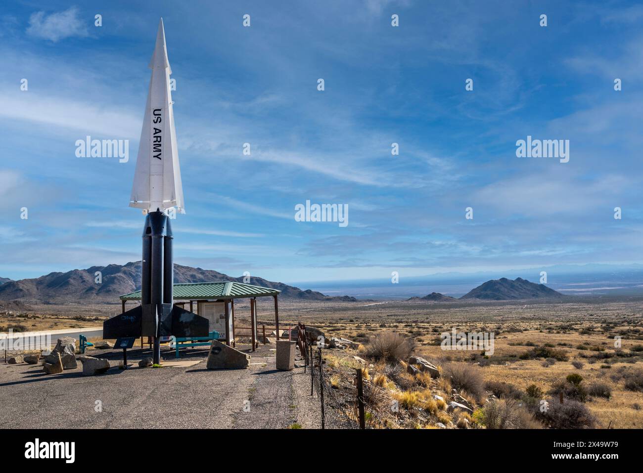 A public display of an US Army Nike-Hercules, a surface to air missile at the San Agustin Pass, outside of Alamogordo, NM Stock Photo