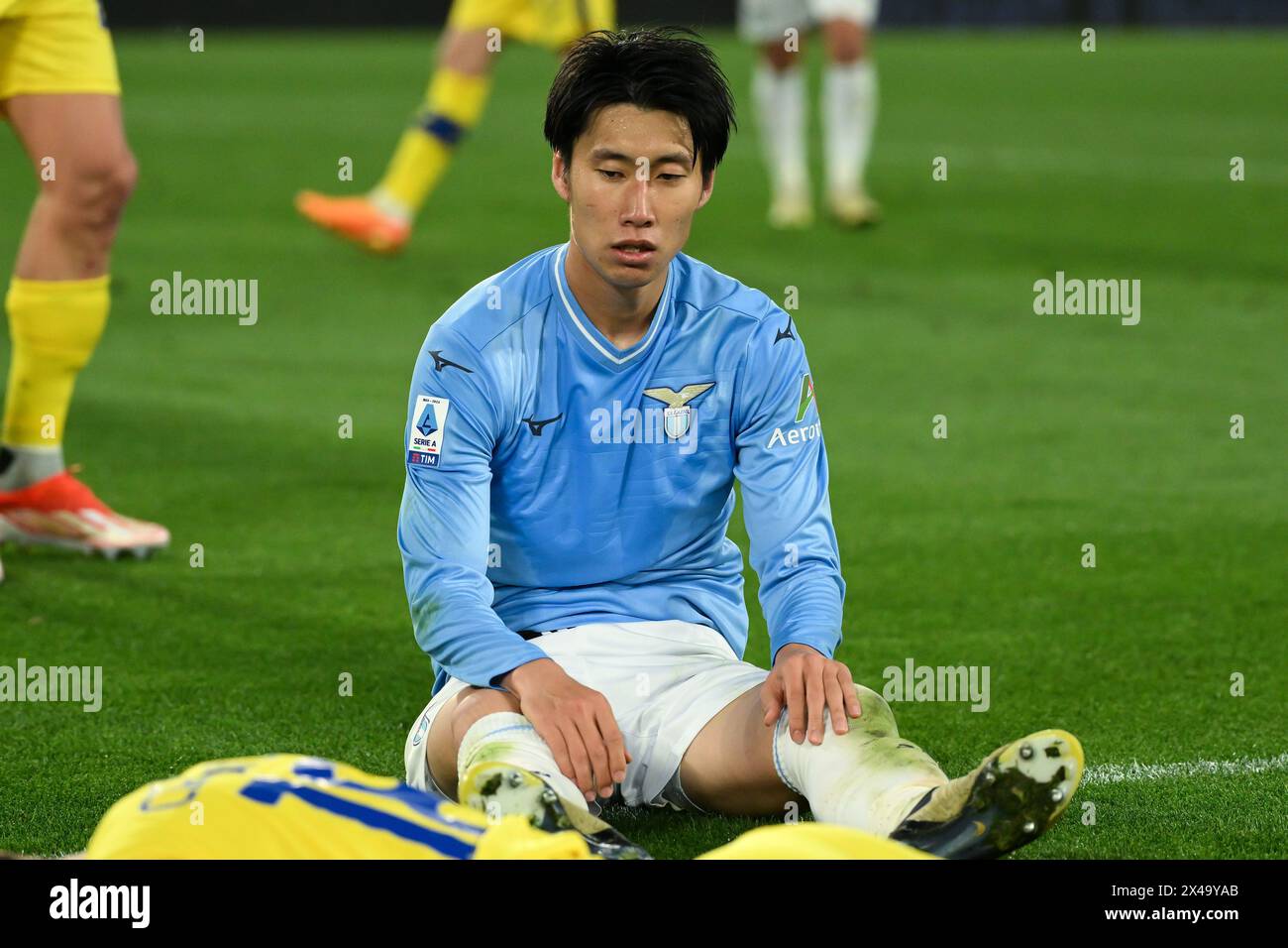 Daichi Kamada of SS Lazio reacts during the Serie A football match between SS Lazio and Hellas Verona at Olimpico stadium in Rome (Italy), April 27th, 2024. Stock Photo