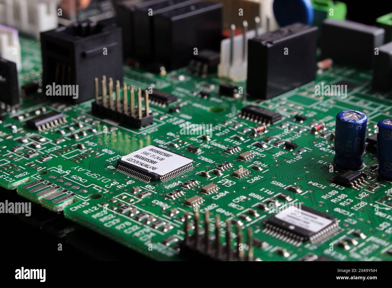 Mainboard Electronic computer background. Abstract. Green. Logic board, CPU, Motherboard, Main board, System board Stock Photo