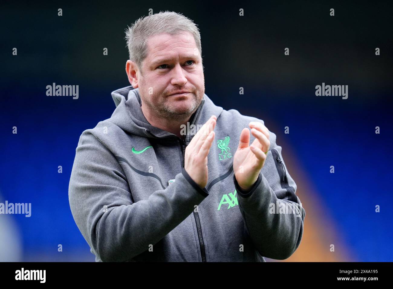 Liverpool manager Matt Beard during the Barclays Women's Super League match at Prenton Park, Birkenhead. Picture date: Wednesday May 1, 2024. Stock Photo