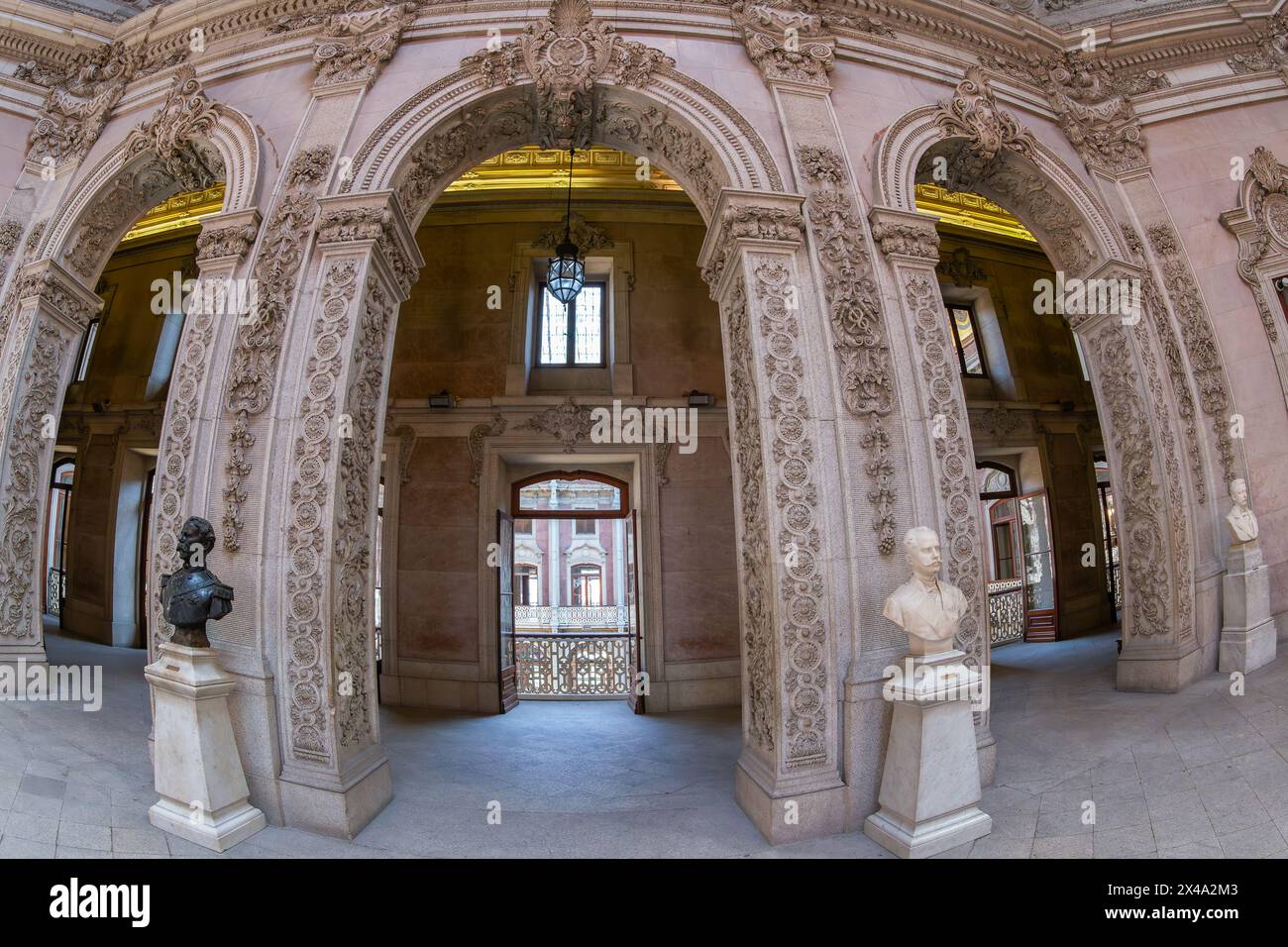 PORTO, PORTUGAL - APRIL 10, 2024: Interior of the Stock Exchange Palace (Palacio da Bolsa). Was built in 1834 by the city's Commercial Association in Stock Photo