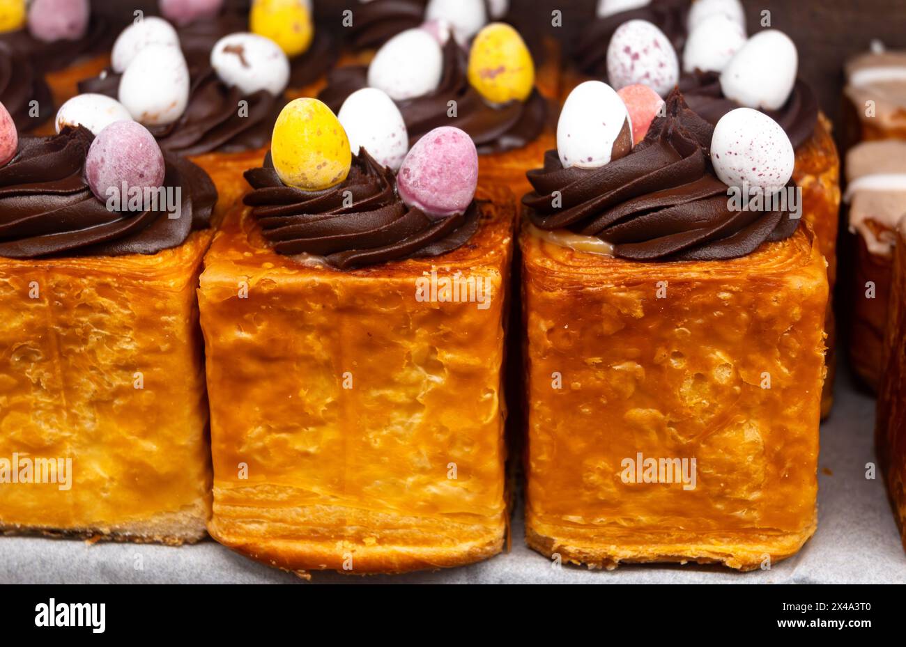 Traditional British Easter food, fresh baked stuffed buns with ...