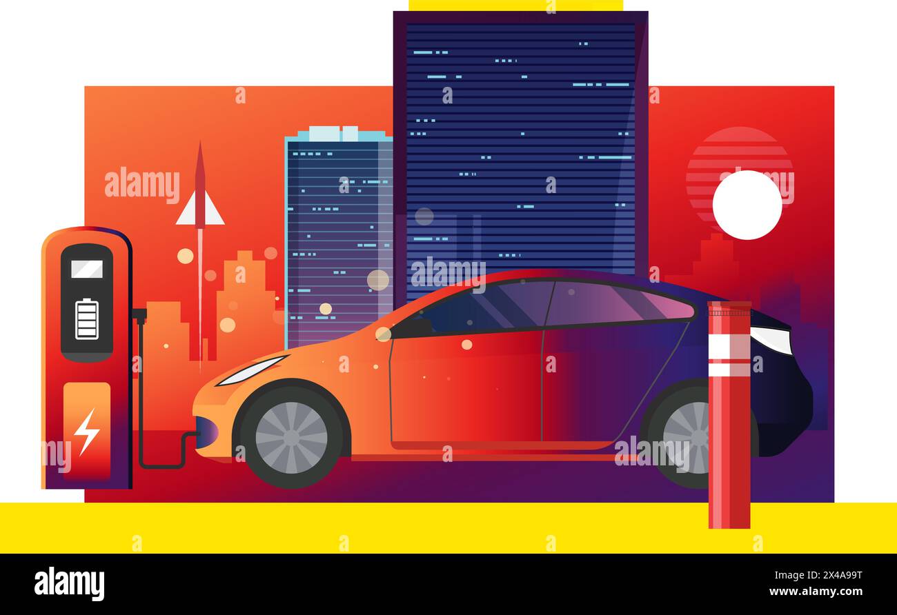 Electric Vehicle Charging Station against Cityscape - Stock ...