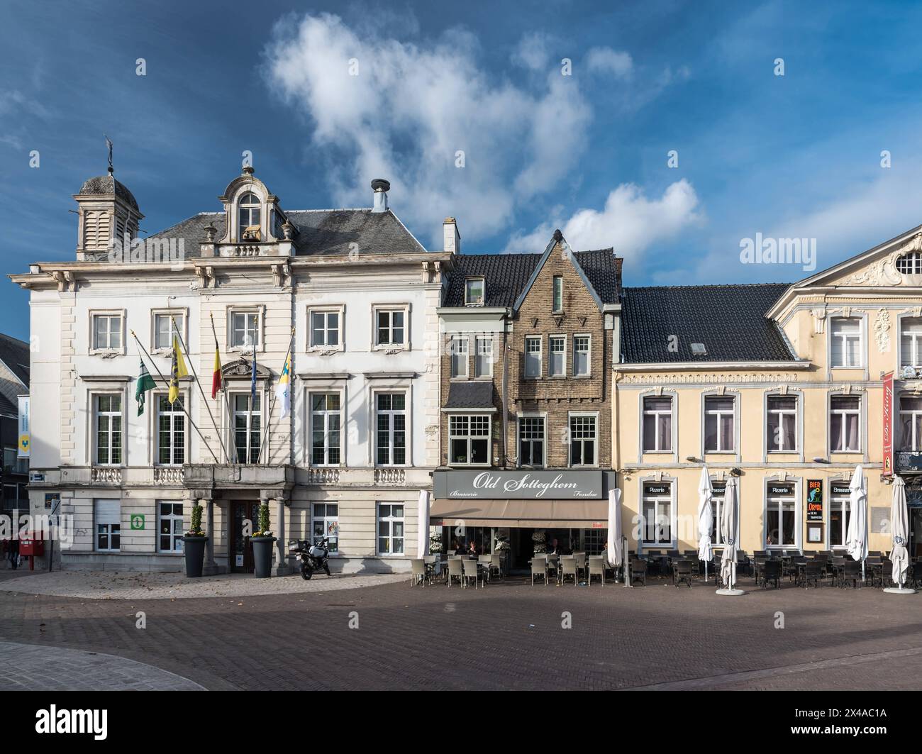 Zottegem, East Flanders, Belgium, October 25, 2017 - Old market square and town hall Stock Photo