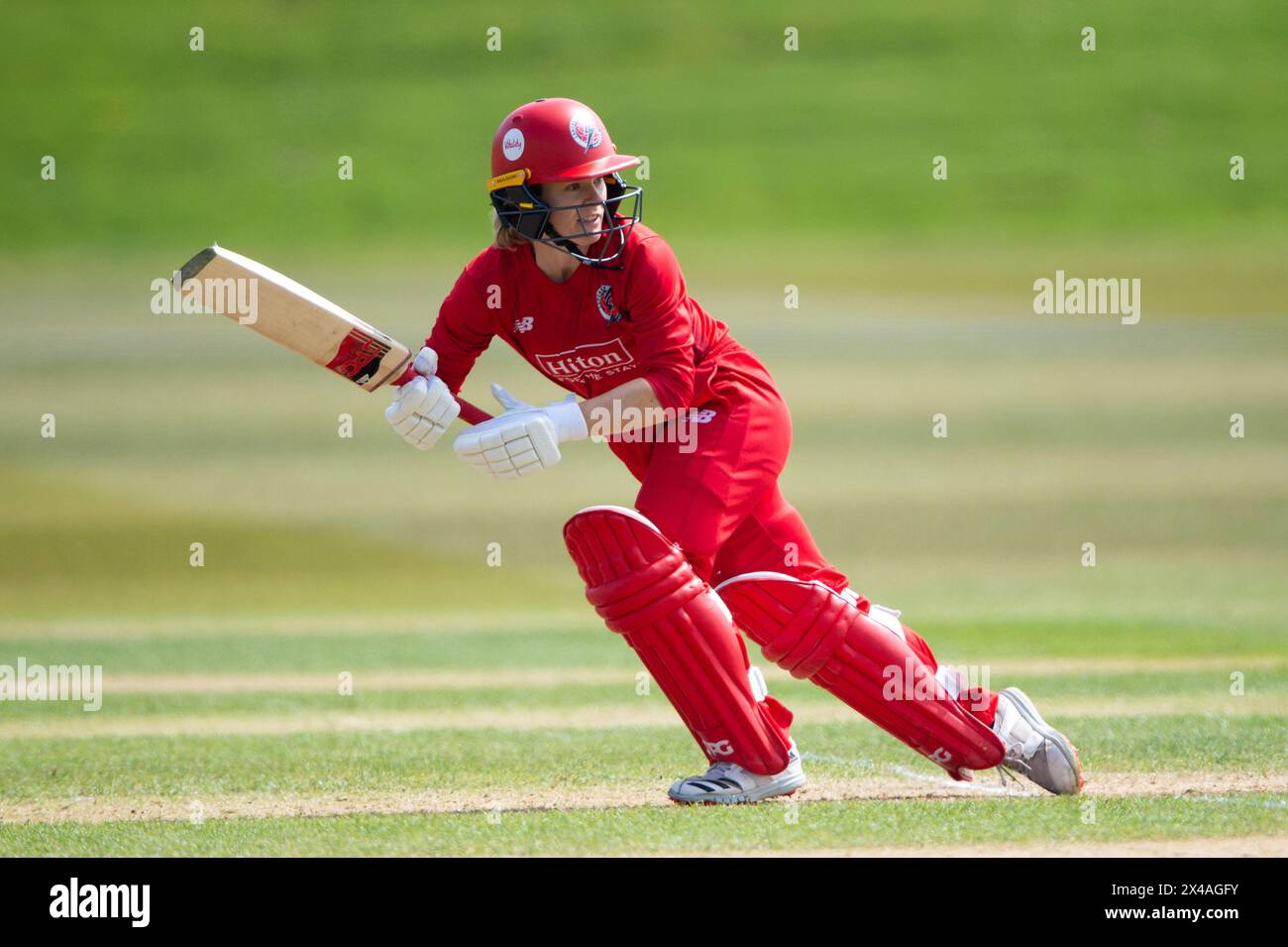 Stokenchurch, UK, 1st May 2024. Katie Mack of Thunder batting during