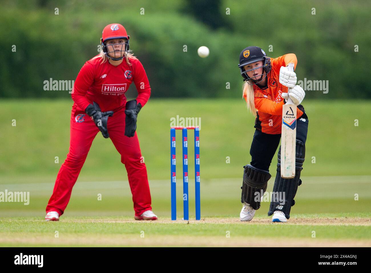 Stokenchurch, UK, 1st May 2024. Alice Monaghan of Southern Vipers batting during the Rachael