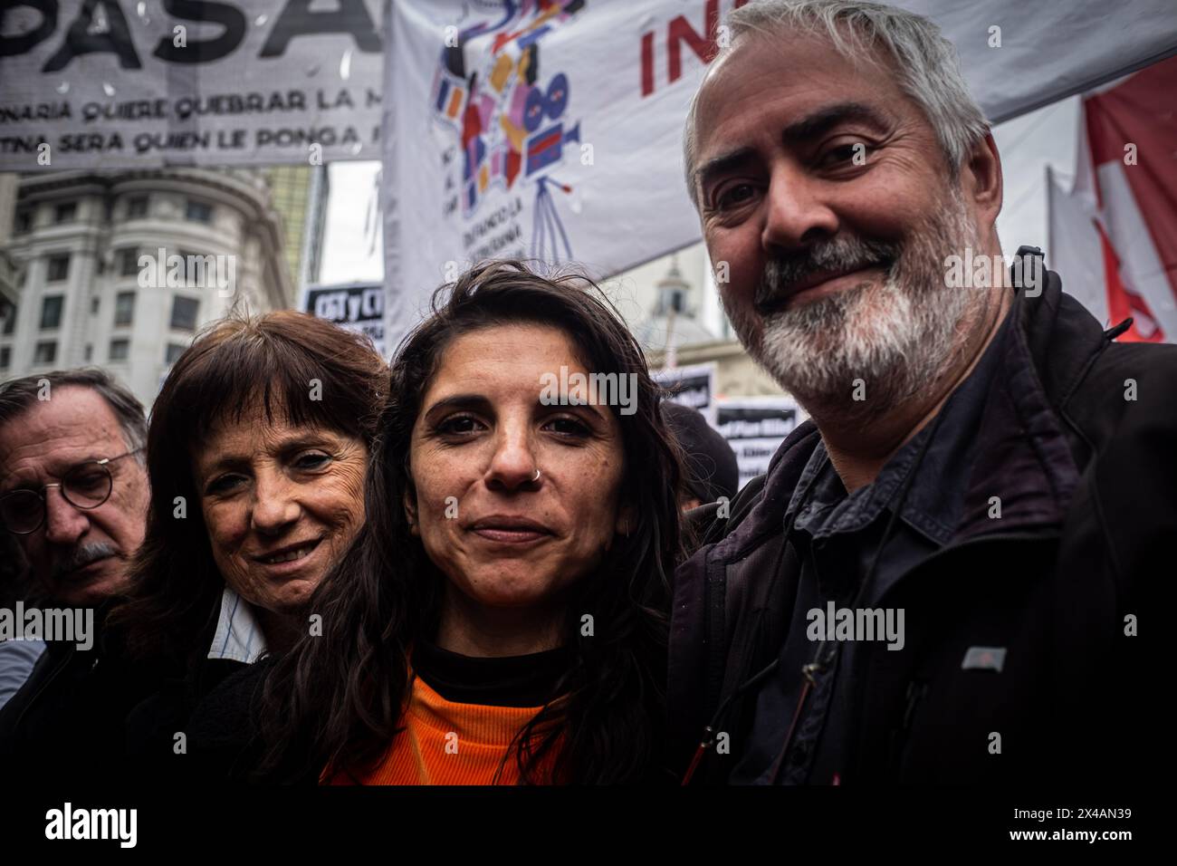 May 1, 2024, Buenos Aires, Buenos Aires, Argentina: The Left Front political party, together with neighborhood assemblies, social organizations, unions, combative groups of the labor and student movement and other organizations, called for an independent event in Plaza de Mayo, in commemoration of International Workers' Day. They called to confront the entire Milei adjustment plan, in Congress and in the streets. They demanded that the CGT and the CTA call for a strike and mobilization when the Bases Law is discussed in the Senate. (Credit Image: © Daniella Fernandez Realin/ZUMA Press Wire) ED Stock Photo