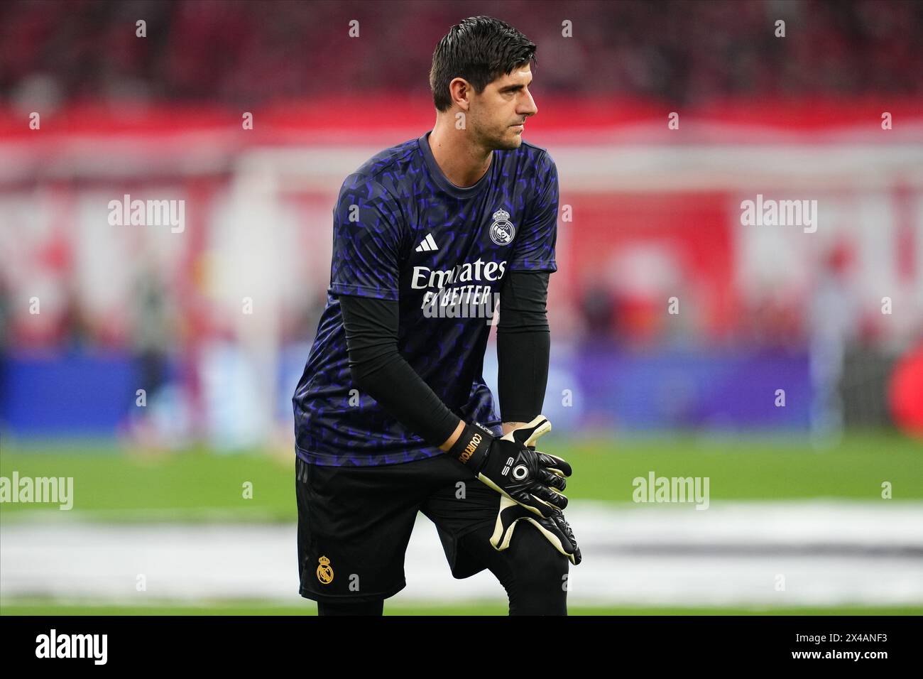 Munich, Germany. 30th Apr, 2024. Thibaut Courtois of Real Madrid during the UEFA Champions League match, Semi-finals, first leg, between FC Bayern Munchen and Real Madrid played at Allianz Stadium on April 30, 2024 in Munich, Germany. (Photo by Bagu Blanco/PRESSINPHOTO) Credit: PRESSINPHOTO SPORTS AGENCY/Alamy Live News Stock Photo