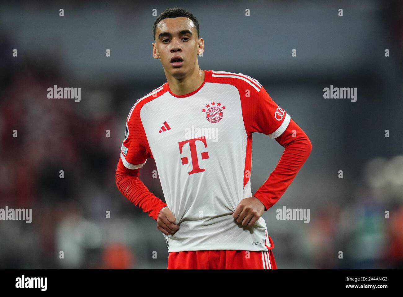 Munich, Germany. 30th Apr, 2024. Jamal Musiala of Bayern Munchen during the UEFA Champions League match, Semi-finals, first leg, between FC Bayern Munchen and Real Madrid played at Allianz Stadium on April 30, 2024 in Munich, Germany. (Photo by Bagu Blanco/PRESSINPHOTO) Credit: PRESSINPHOTO SPORTS AGENCY/Alamy Live News Stock Photo