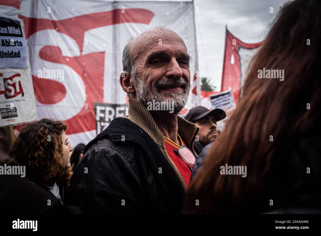 May 1, 2024, Buenos Aires, Buenos Aires, Argentina: The Left Front political party, together with neighborhood assemblies, social organizations, unions, combative groups of the labor and student movement and other organizations, called for an independent event in Plaza de Mayo, in commemoration of International Workers' Day. They called to confront the entire Milei adjustment plan, in Congress and in the streets. They demanded that the CGT and the CTA call for a strike and mobilization when the Bases Law is discussed in the Senate. (Credit Image: © Daniella Fernandez Realin/ZUMA Press Wire) ED Stock Photo