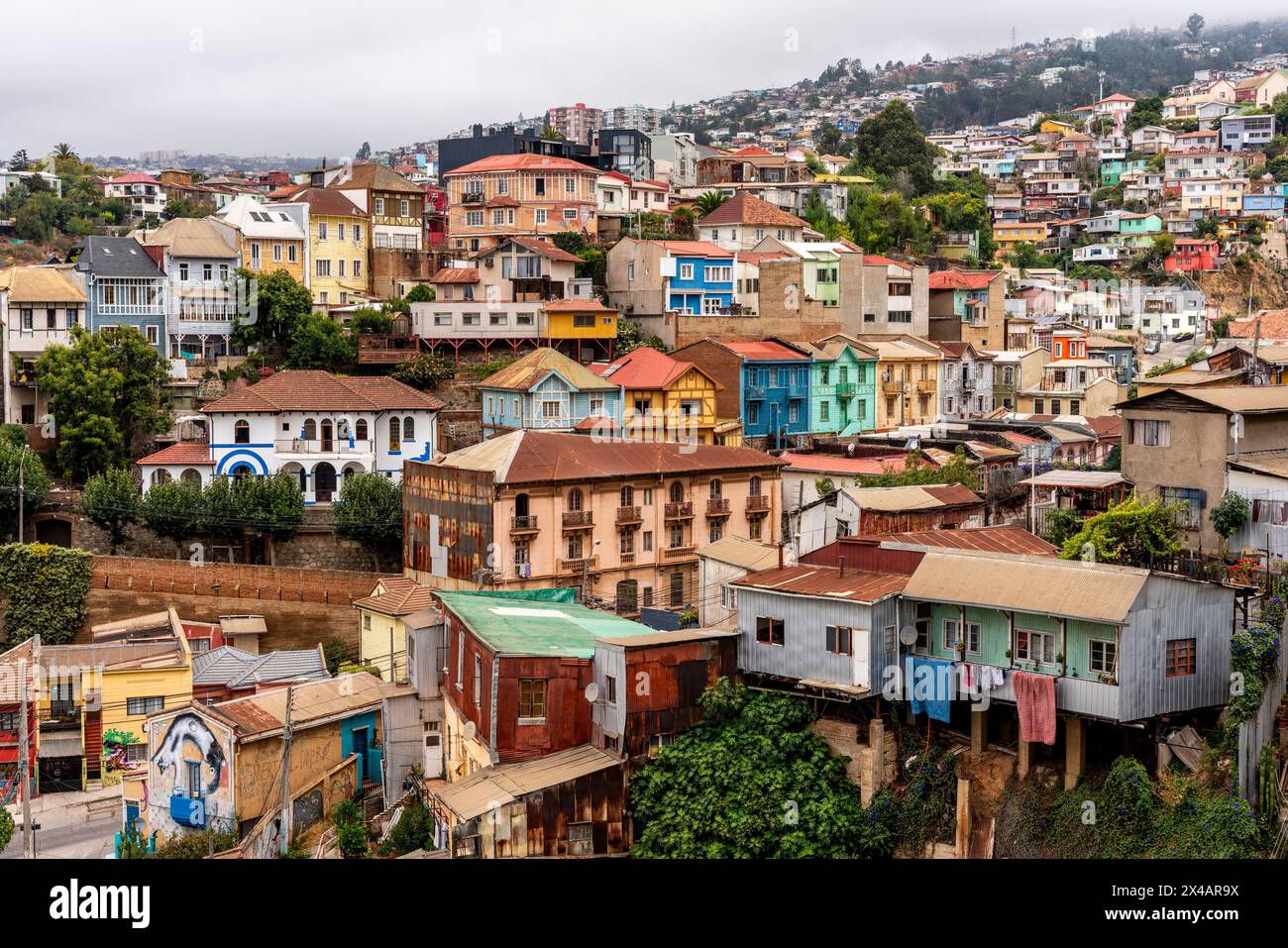 An Elevated View of The City of Valparaiso, Valparaiso Region, Chile. Stock Photo