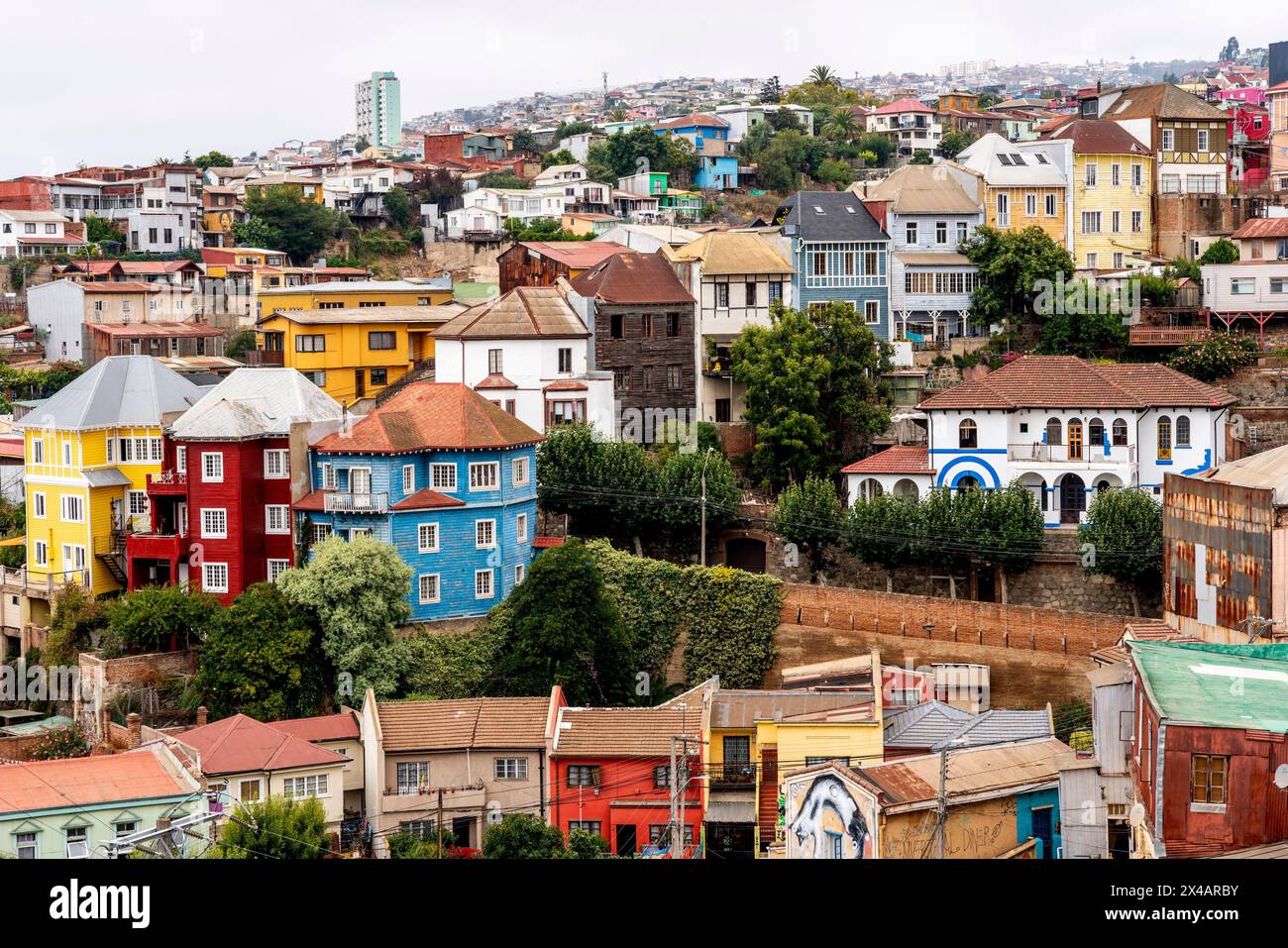 An Elevated View of The City of Valparaiso, Valparaiso Region, Chile. Stock Photo