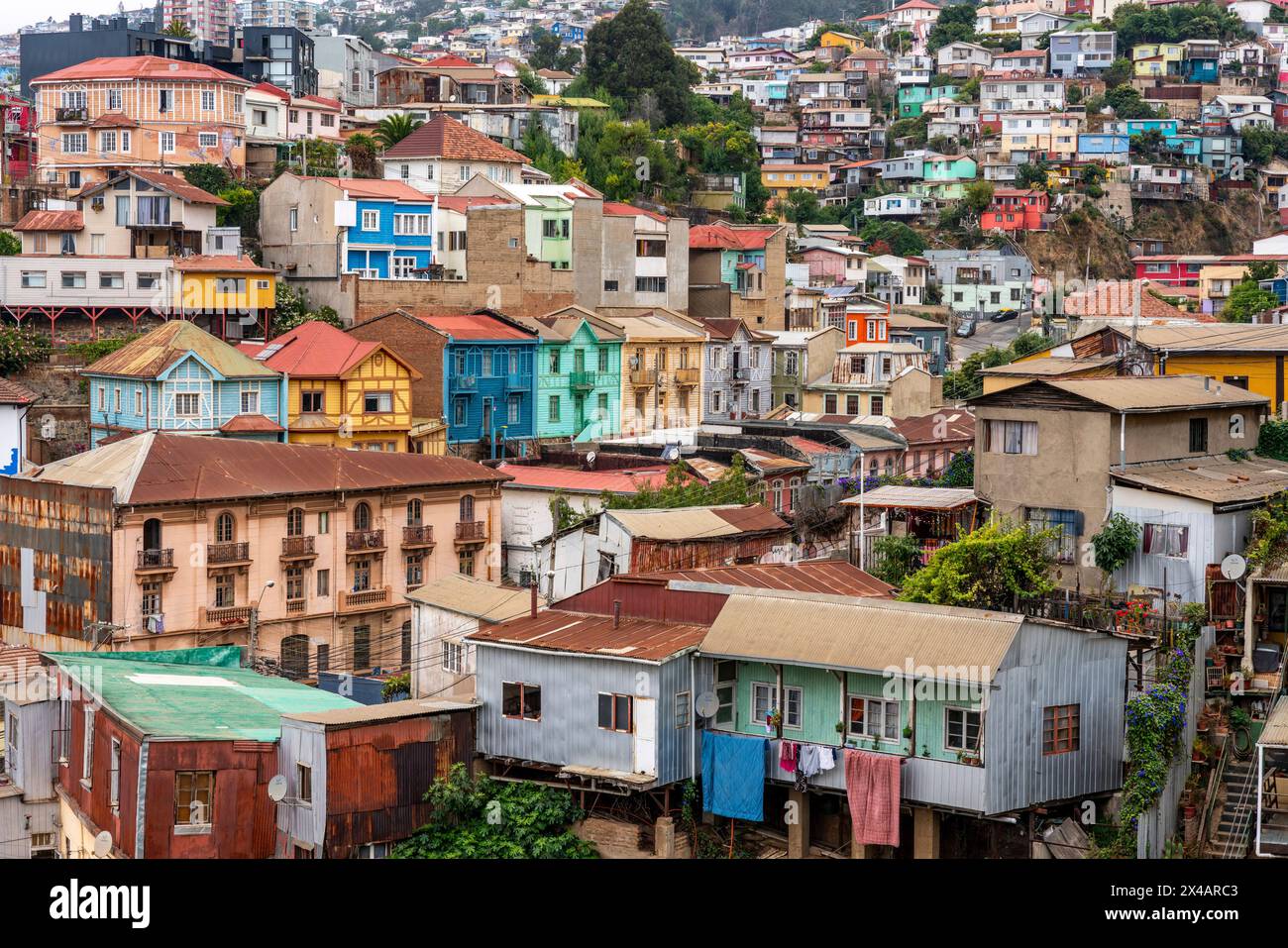 An Elevated View of The City of Valparaiso, Valparaiso Region, Chile. Stock Photo