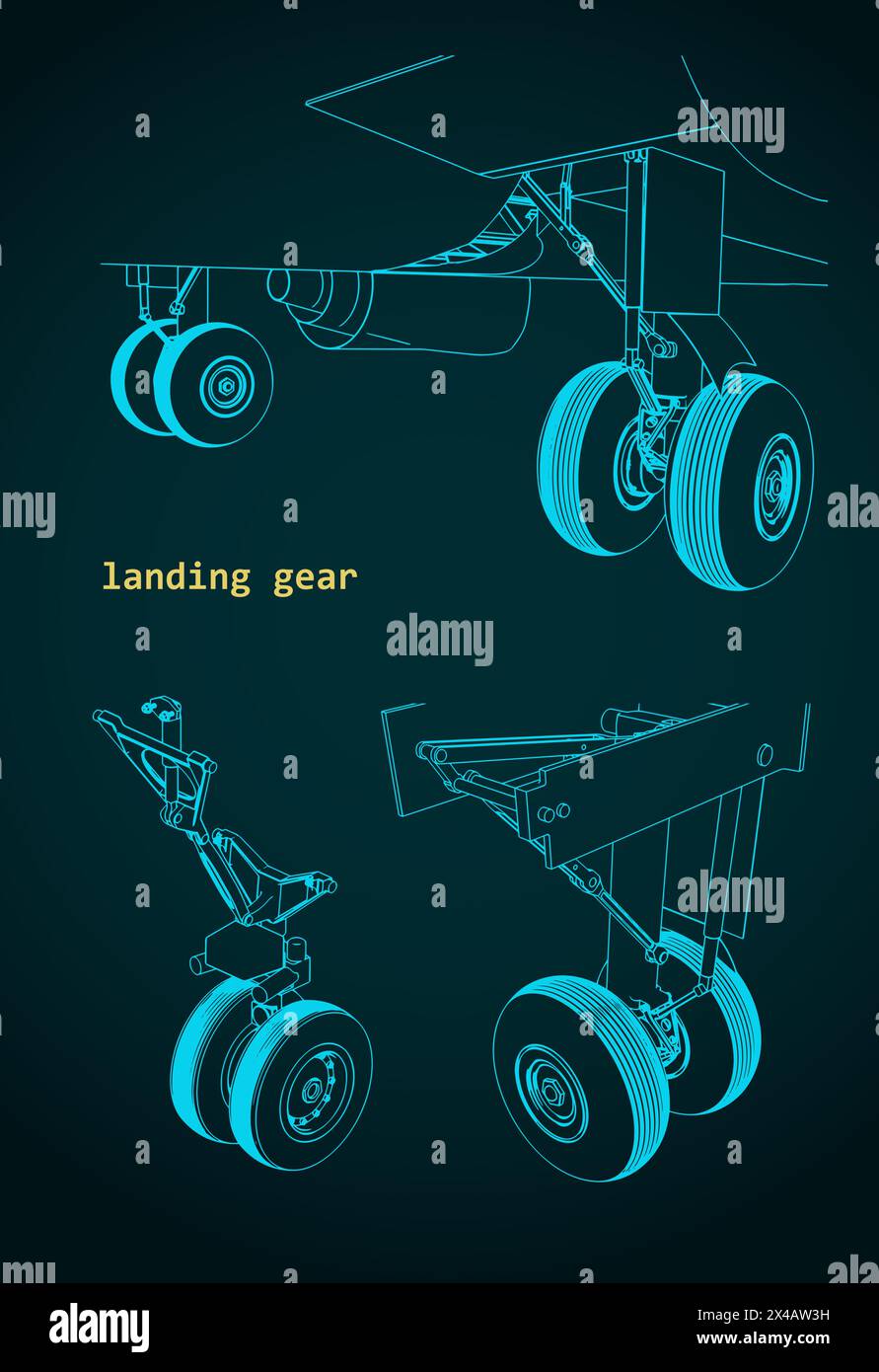 Stylized vector illustration of drawings of an airplane landing gear Stock Vector