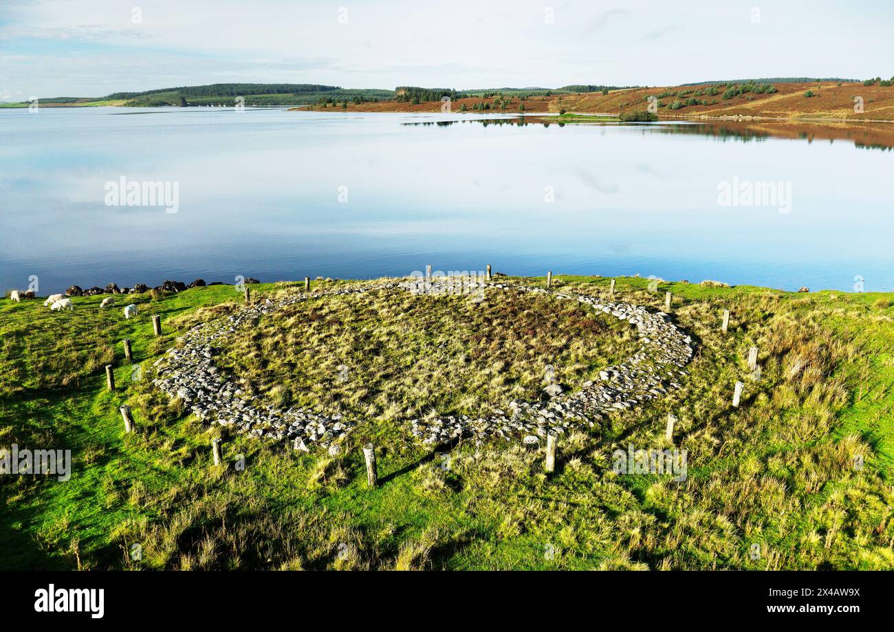 Brenig 44 aka The Ring Cairn. One of ancient Brenig Cairns by Llyn Brenig reservoir. Denbighshire, Wales. 2000 BC ceremonial site with later cremation Stock Photo