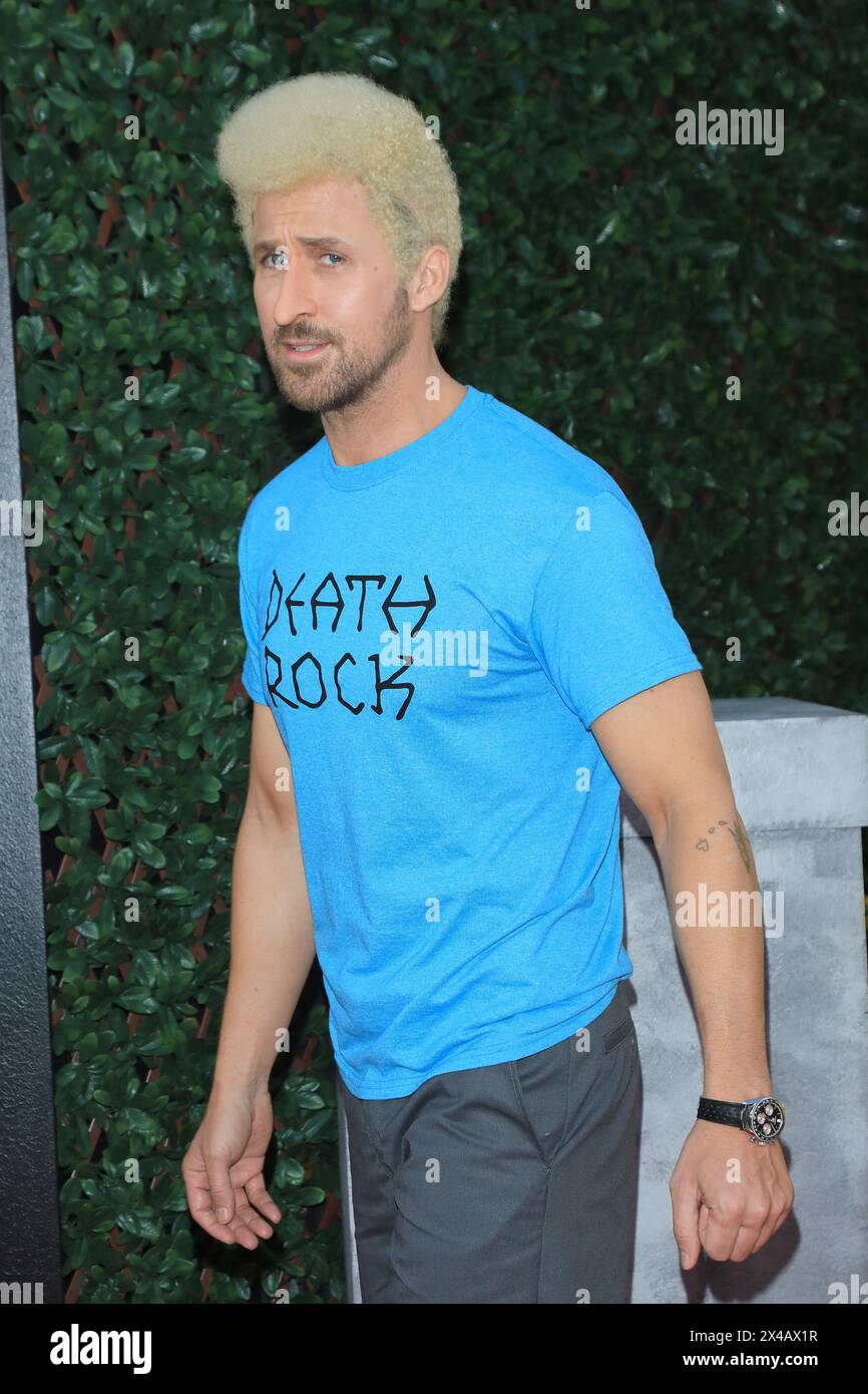 April 30, 2024, Los Angeles, California, USA: Ryan Gosling, dressed as Beavis at the Los Angeles premiere of Universal Pictures The Fall Guy at the Dolby Theatre. (Credit Image: © Nina Prommer/ZUMA Press Wire) EDITORIAL USAGE ONLY! Not for Commercial USAGE! Stock Photo