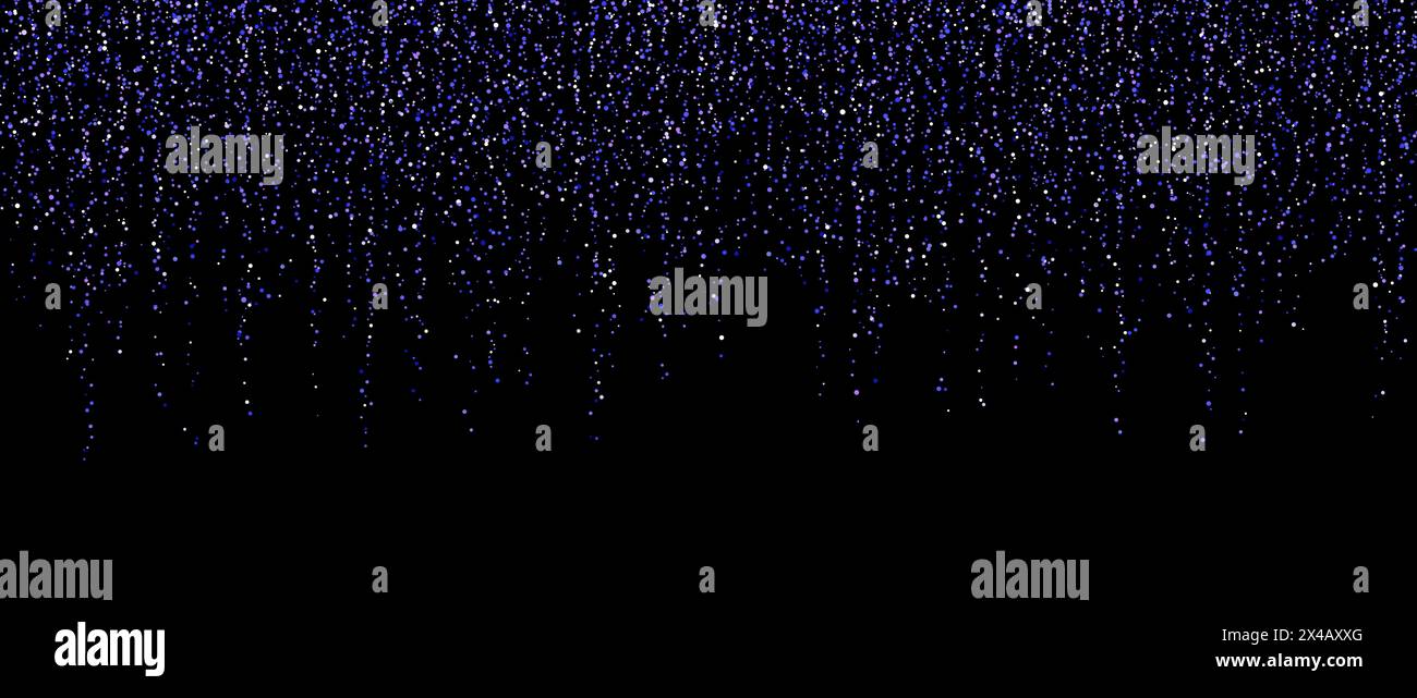 Purple confetti garland on dark background. Falling gold glitter and ...