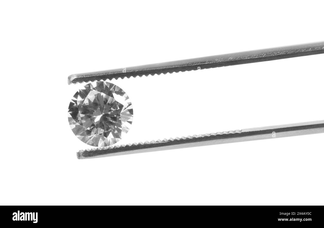 Tweezers with beautiful shiny diamond isolated on white Stock Photo - Alamy