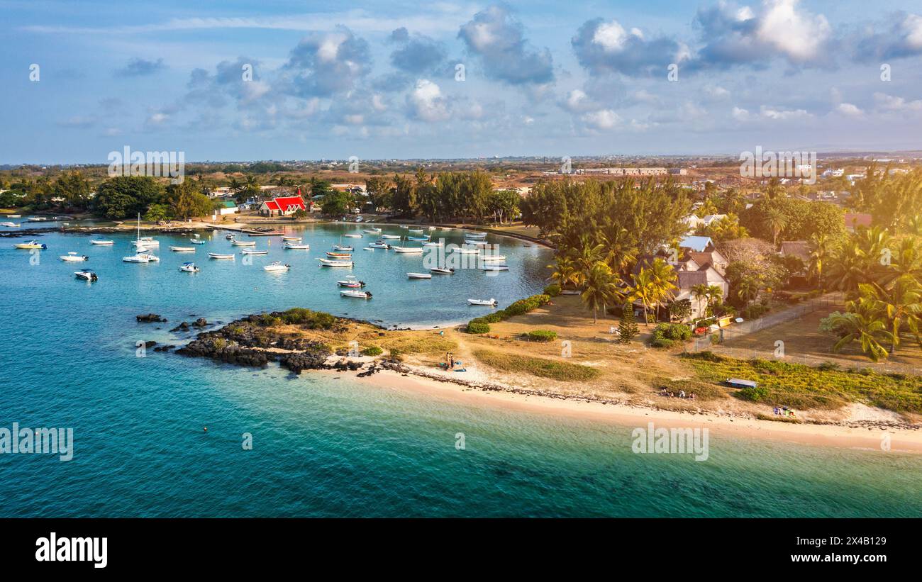 Cap Malheureux village, Mauritius Island. Notre Dame de Auxiliatrice ...